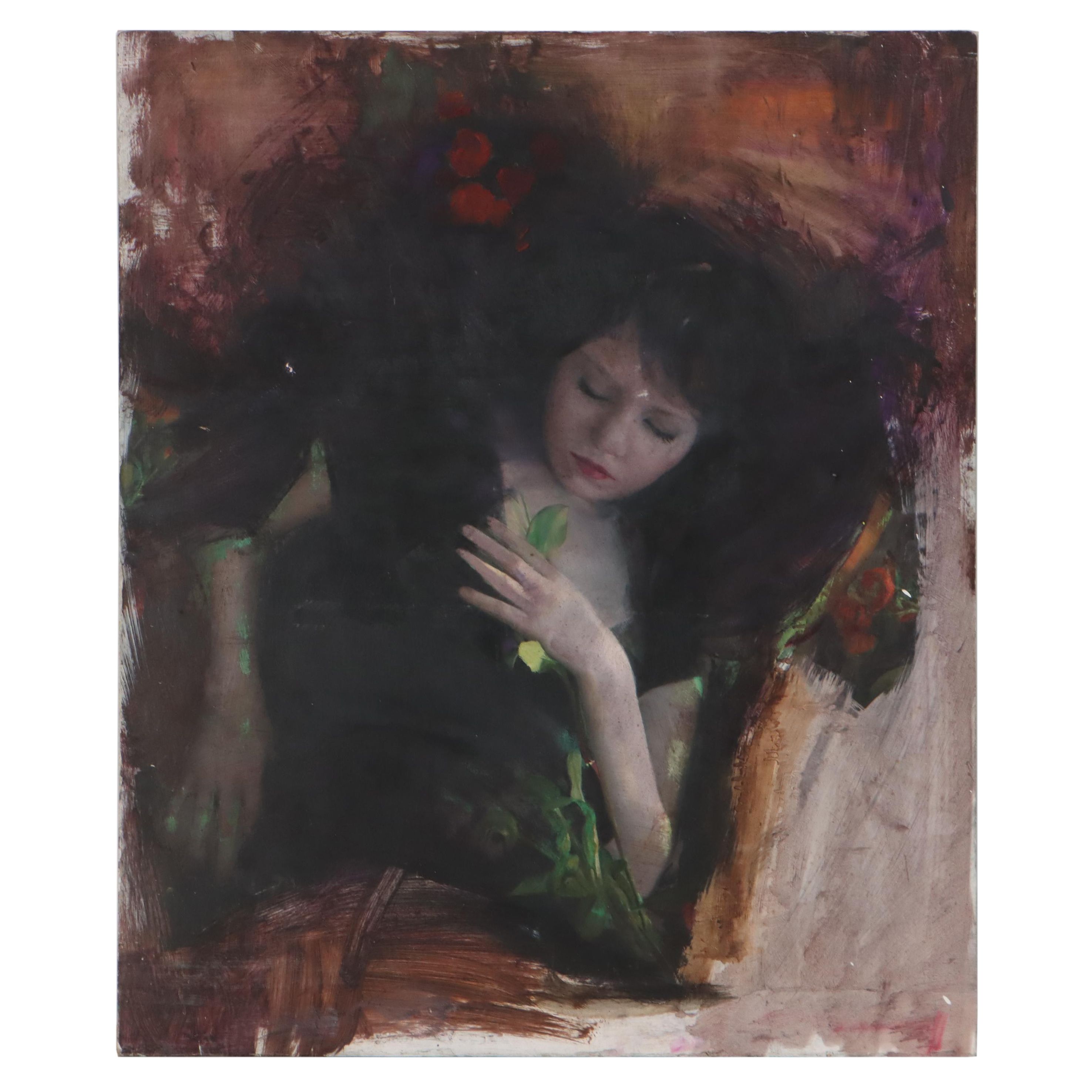 Unfinished Portrait Oil Painting of a Deceased Figure