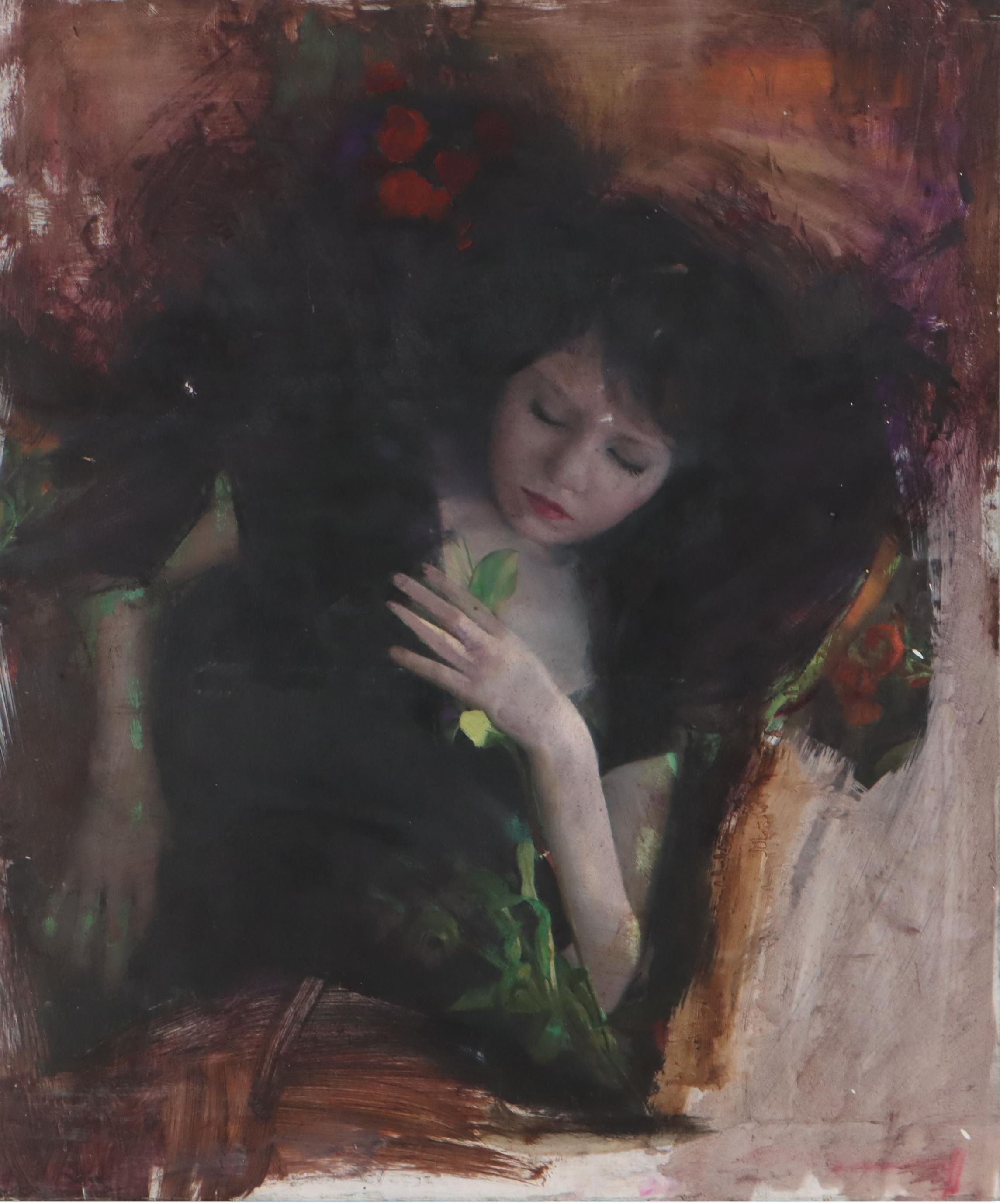 Unfinished Portrait Oil Painting of a Deceased Figure