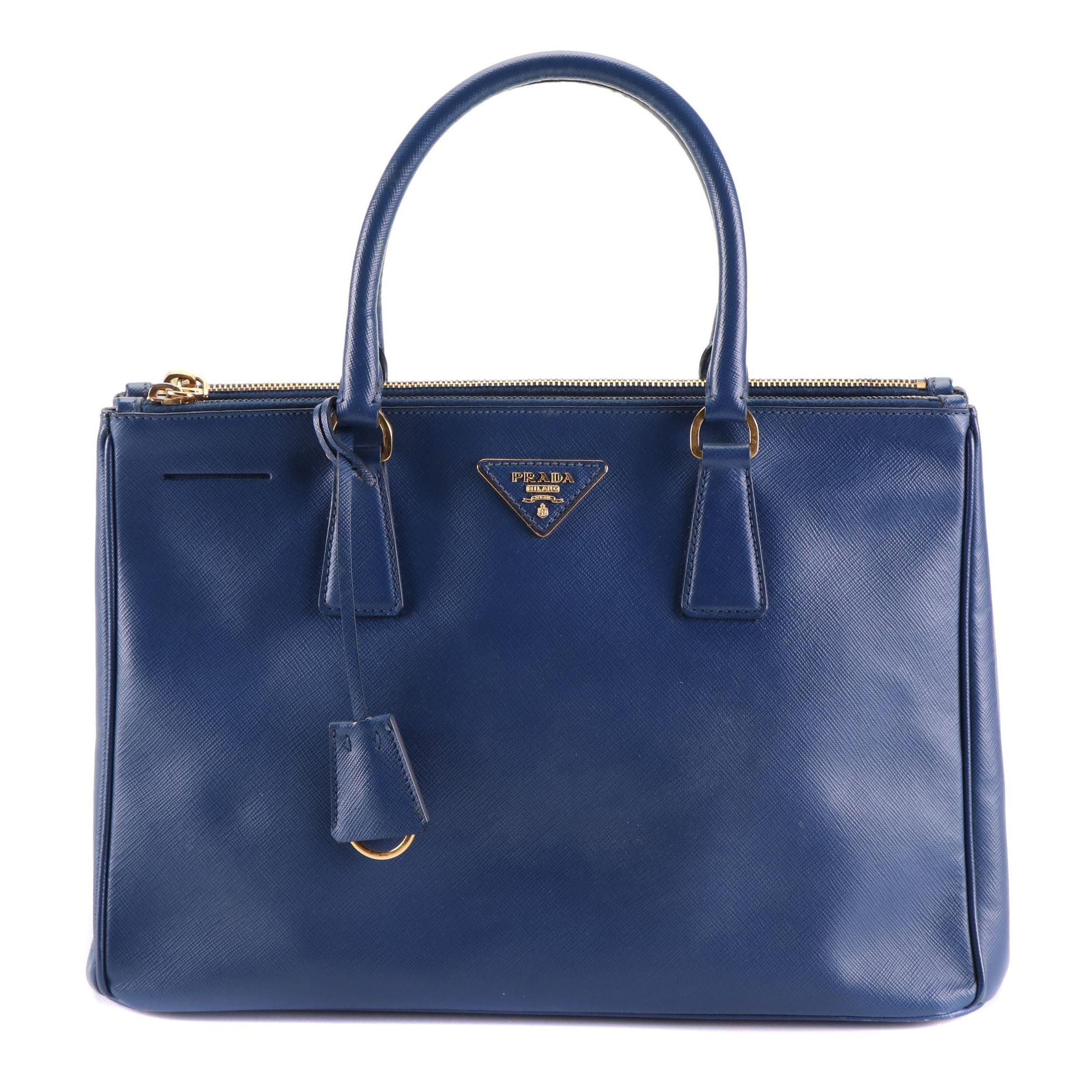 Prada Lux Blue Saffiano Leather Double-Zip Tote