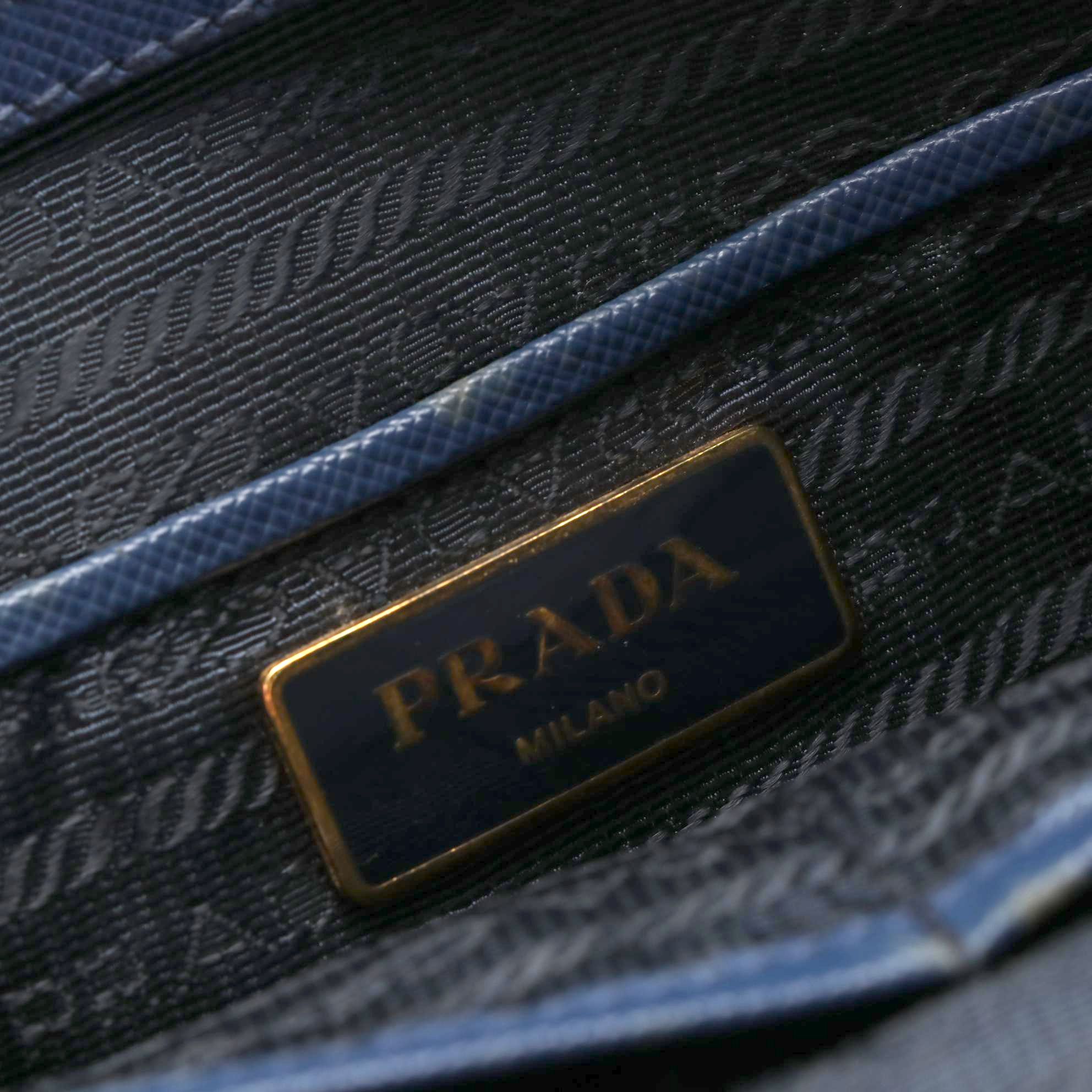 Prada Lux Blue Saffiano Leather Double-Zip Tote