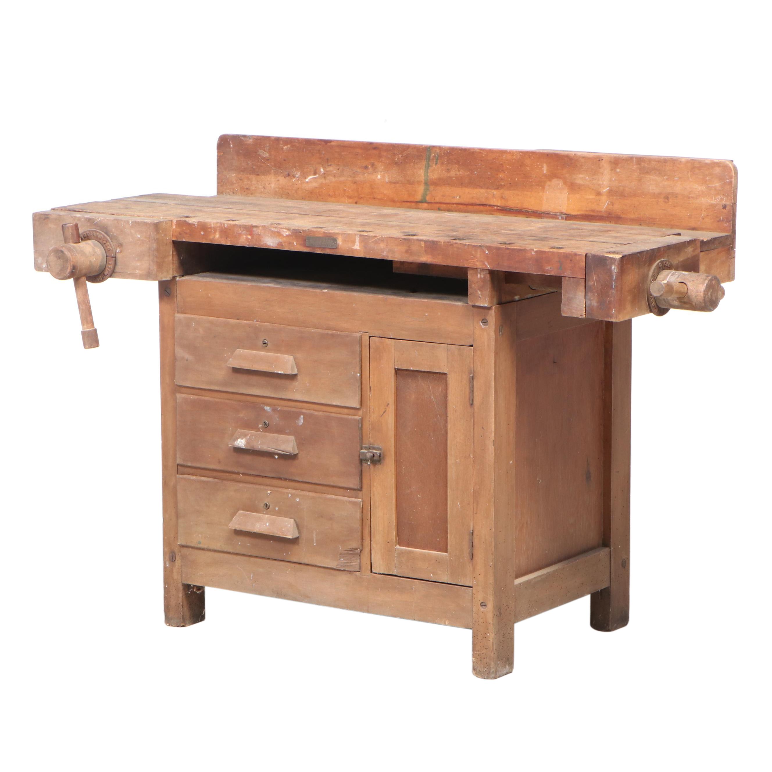 Maple Work Bench with Clamps, Drawers and Cabinet