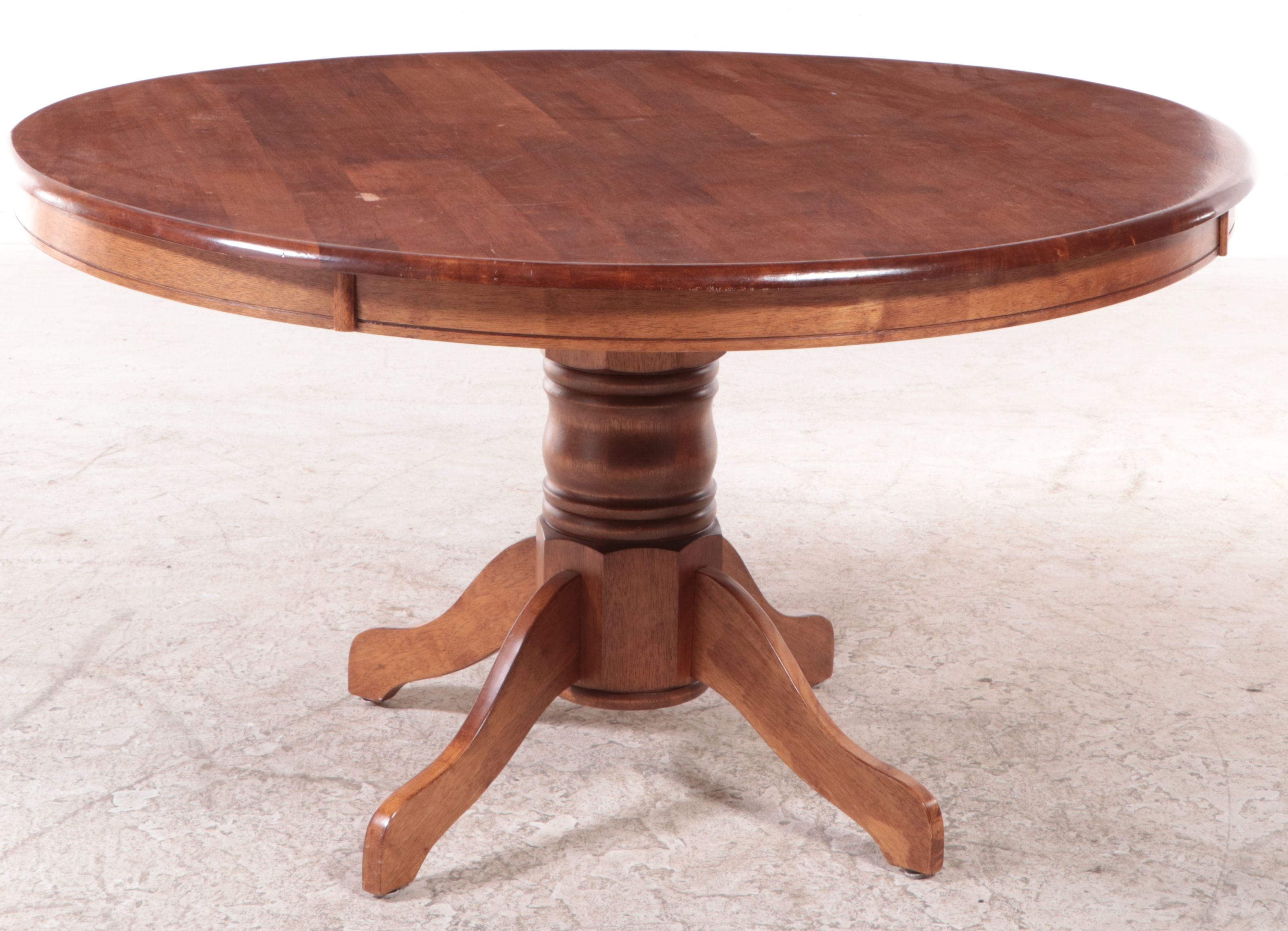Colonial Style Acacia Pedestal Dining Table with Four Oak Arrow-Back Chairs