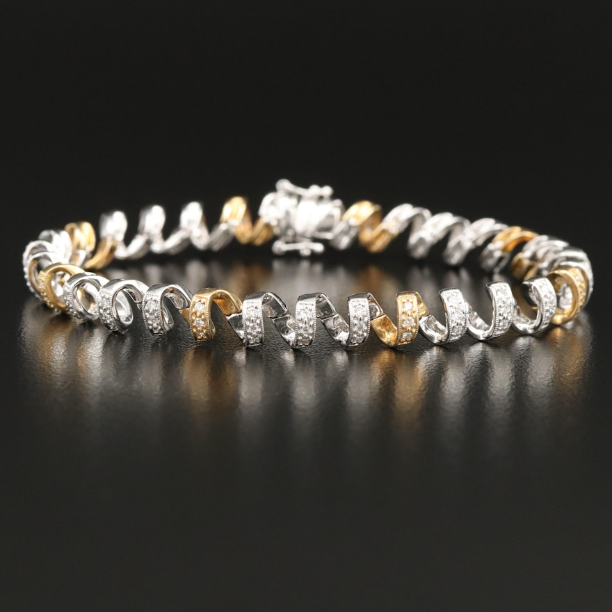 Two-Tone 14K Coil Link 0.95 CTW Diamond Bracelet