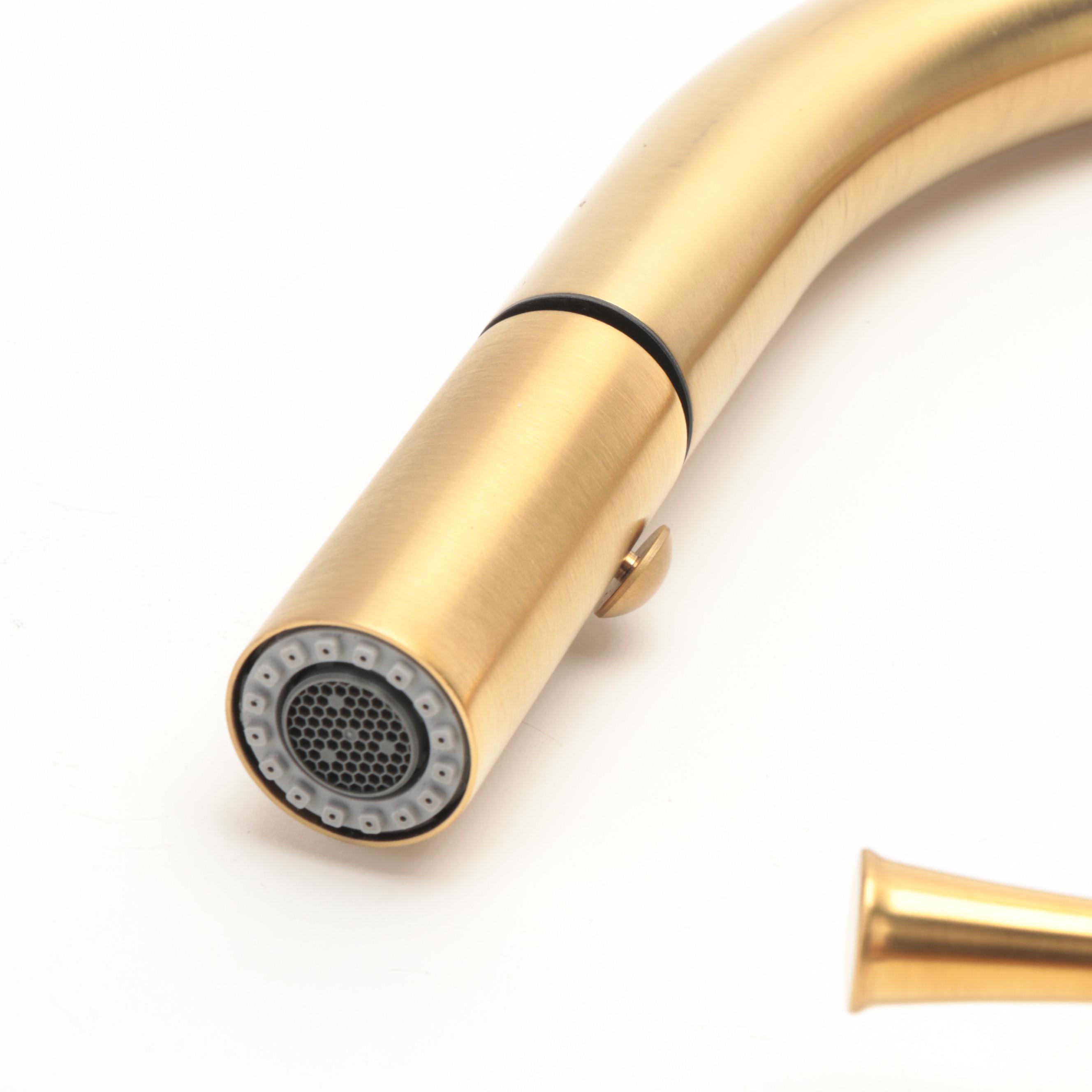 Brushed Gold Finish Pull-Down Bridge Kitchen Faucet