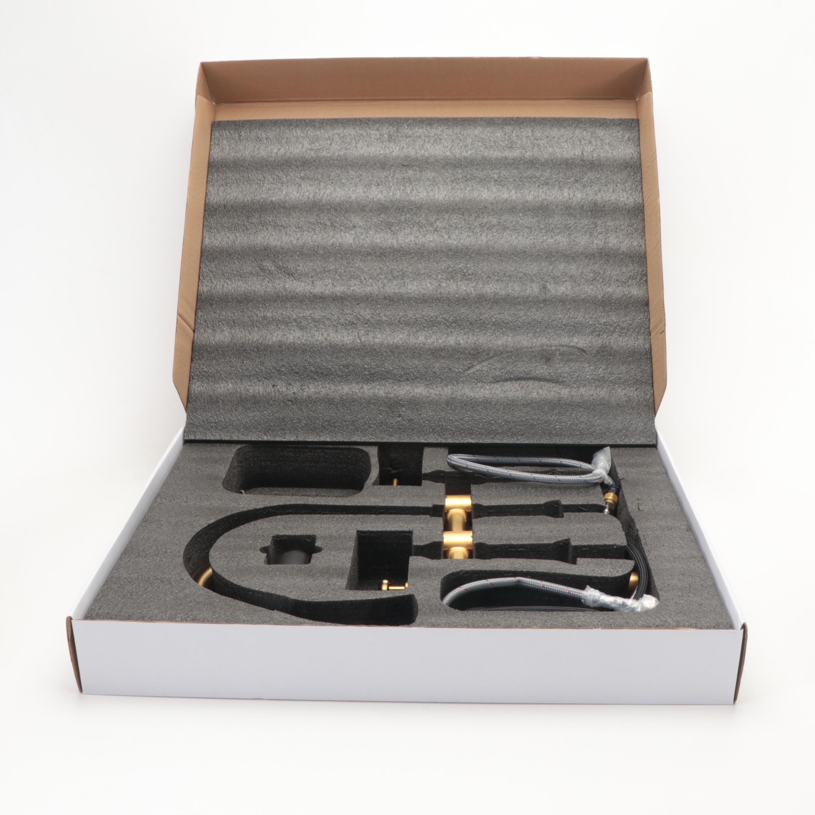 Brushed Gold Finish Pull-Down Bridge Kitchen Faucet