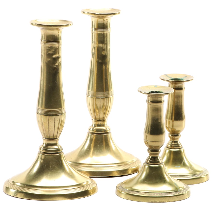 Two Pairs of English Victorian Brass Candlesticks, Mid-19th C