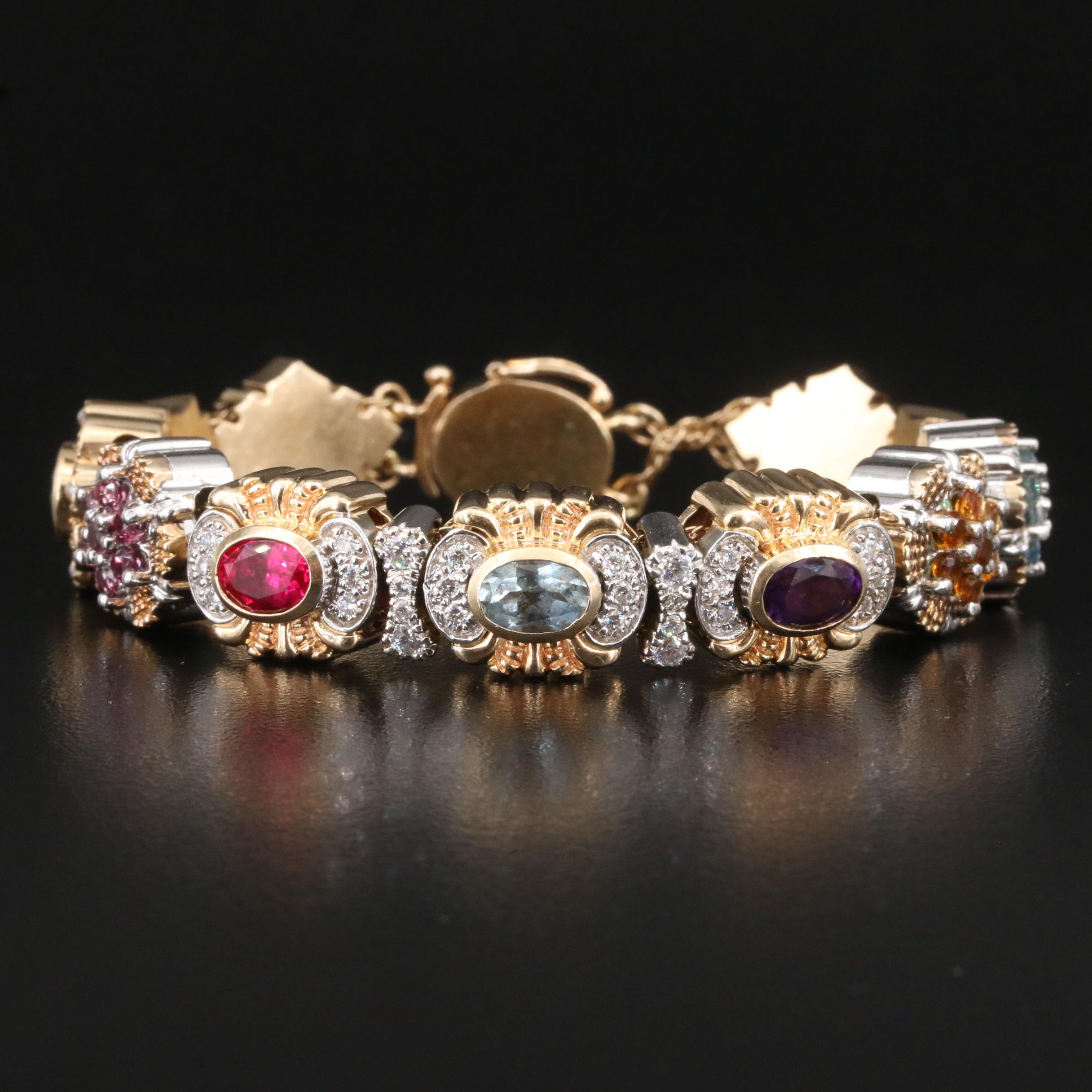 Goldman Kolber 14K Tourmaline, Aquamarine, Diamond and Gemstone Slide Bracelet