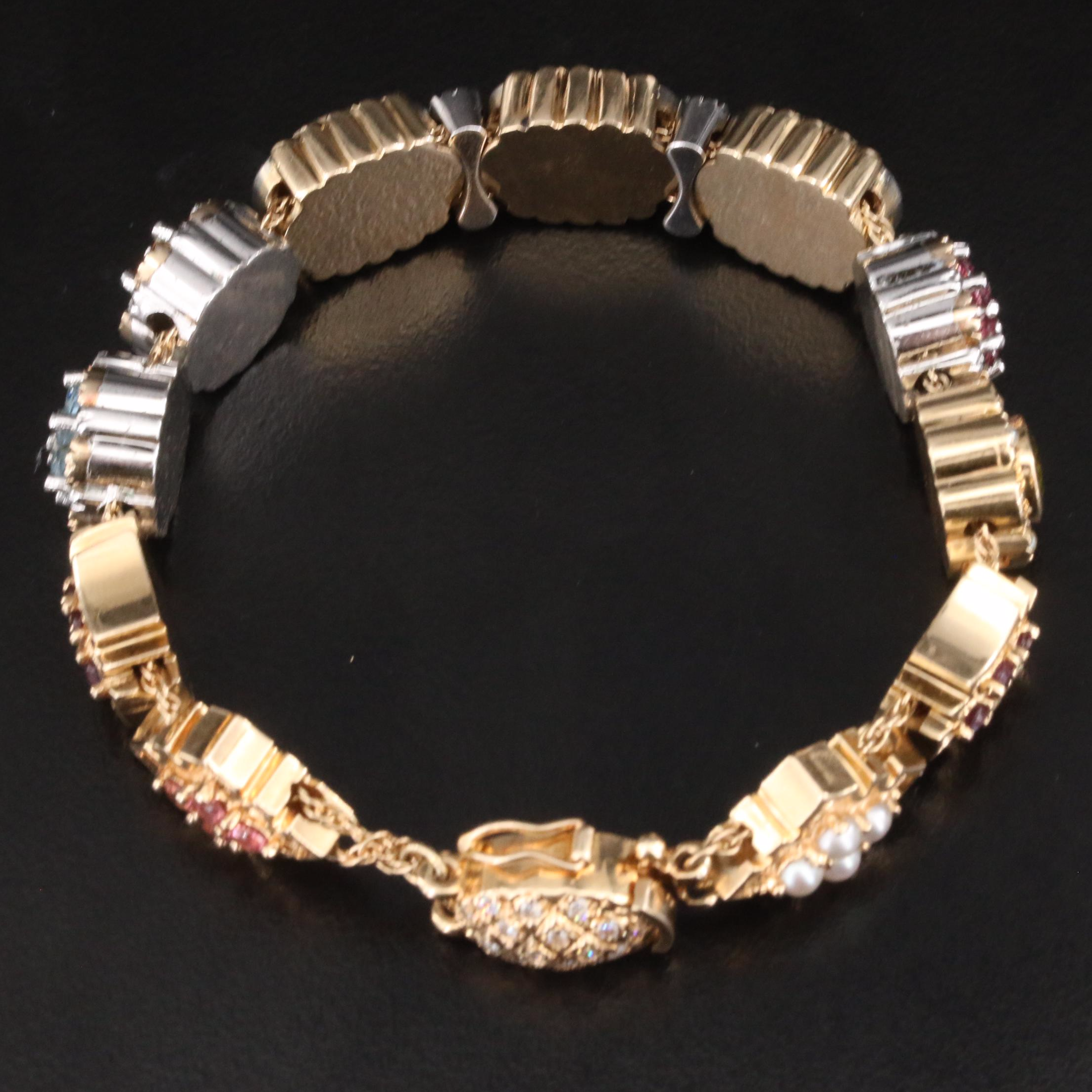 Goldman Kolber 14K Tourmaline, Aquamarine, Diamond and Gemstone Slide Bracelet