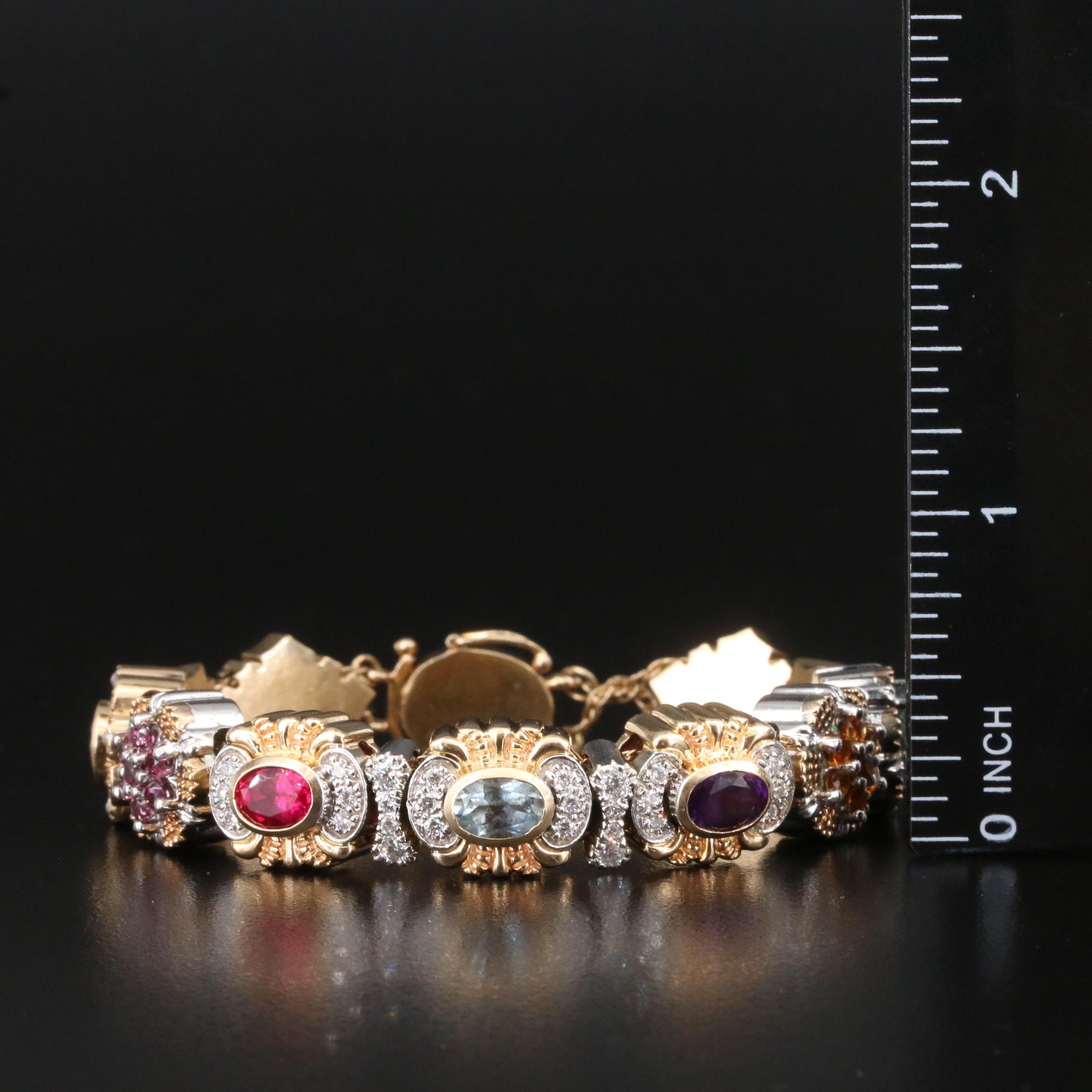 Goldman Kolber 14K Tourmaline, Aquamarine, Diamond and Gemstone Slide Bracelet
