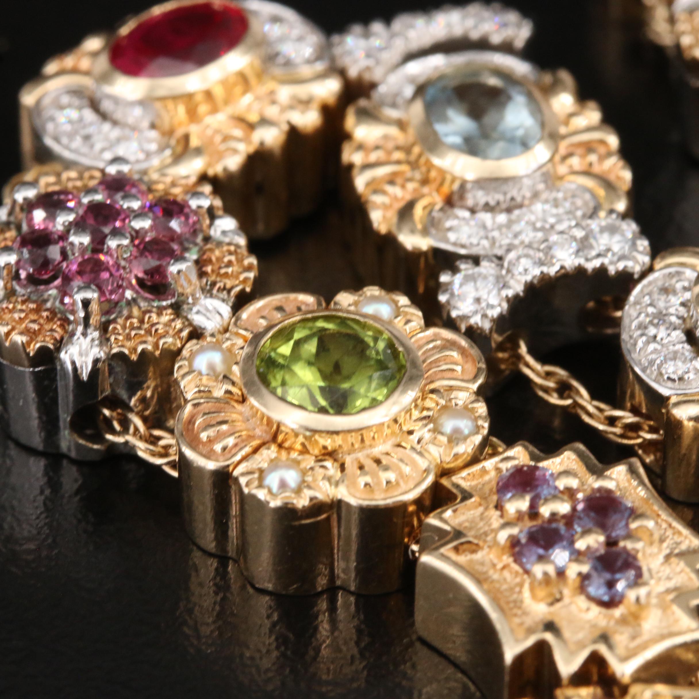 Goldman Kolber 14K Tourmaline, Aquamarine, Diamond and Gemstone Slide Bracelet