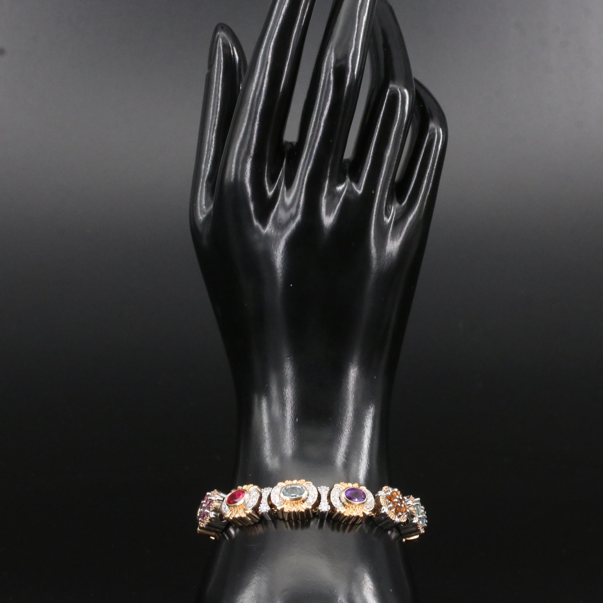 Goldman Kolber 14K Tourmaline, Aquamarine, Diamond and Gemstone Slide Bracelet