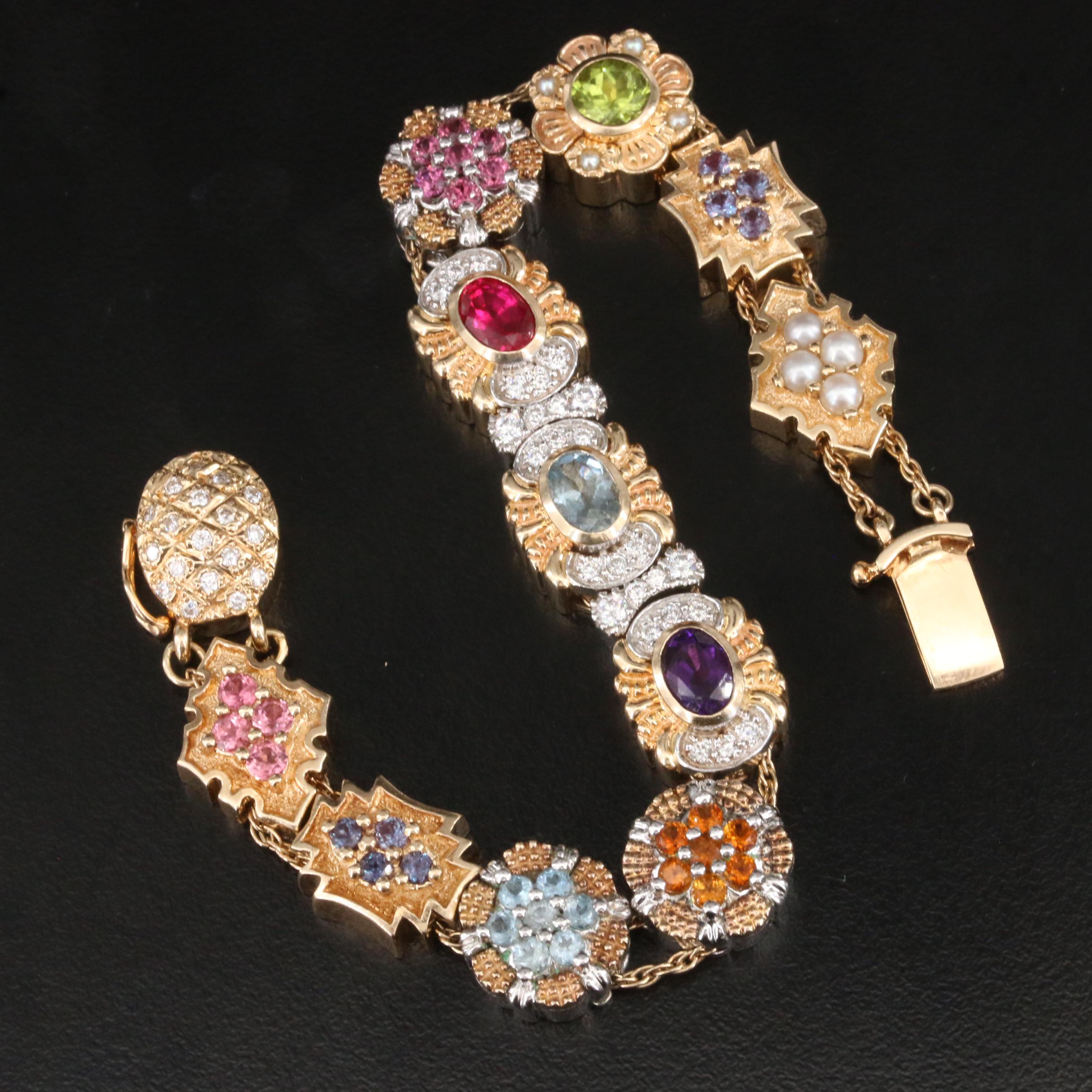 Goldman Kolber 14K Tourmaline, Aquamarine, Diamond and Gemstone Slide Bracelet