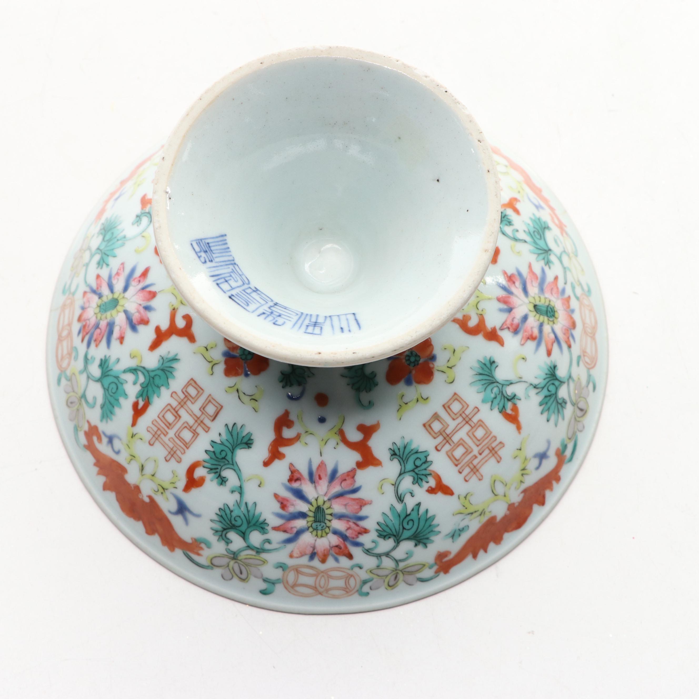 Decorative Hand-Painted Porcelain Pedestal Bowl and Oblong Dish