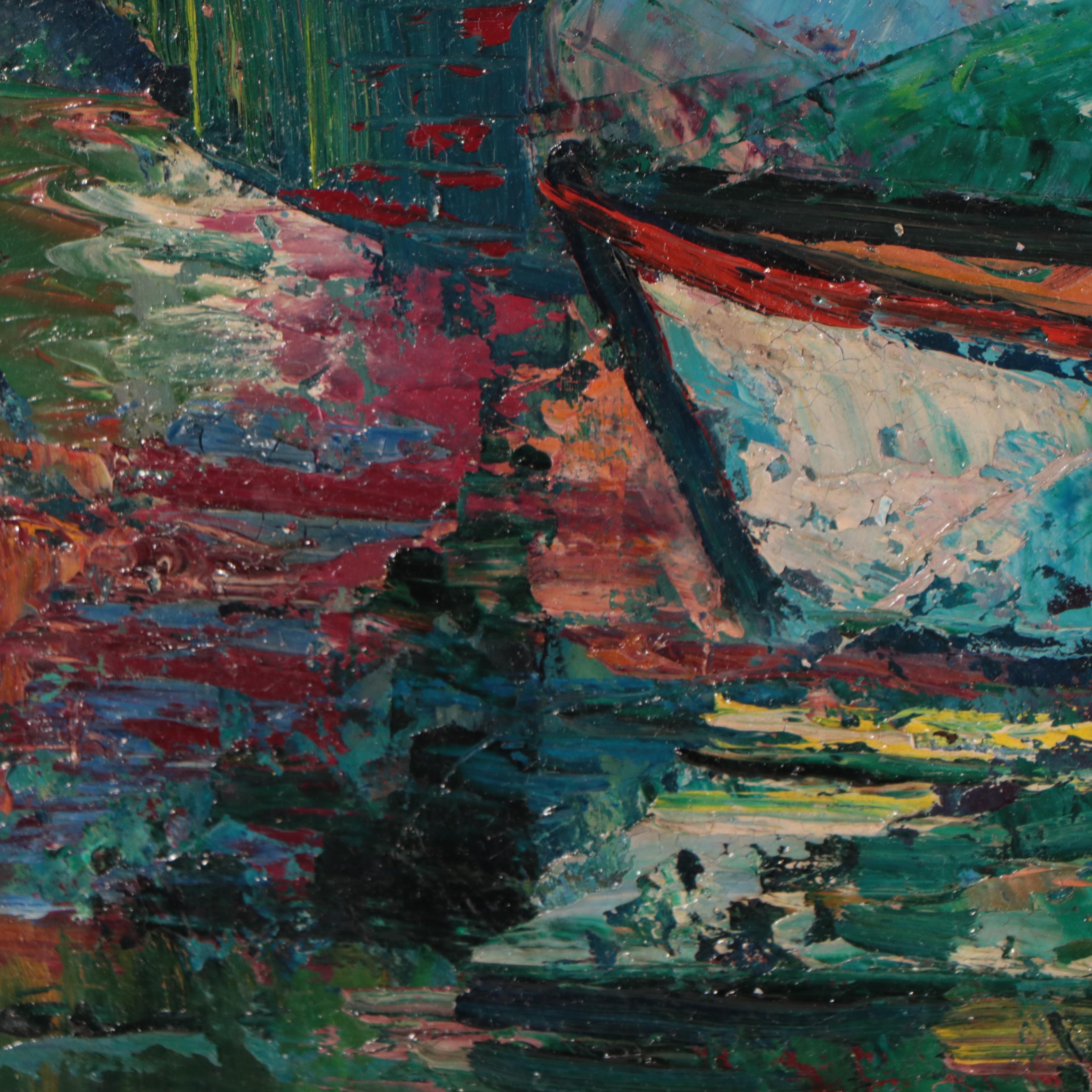 Arthur Helwig Oil Painting of Boats, Mid-20th Century
