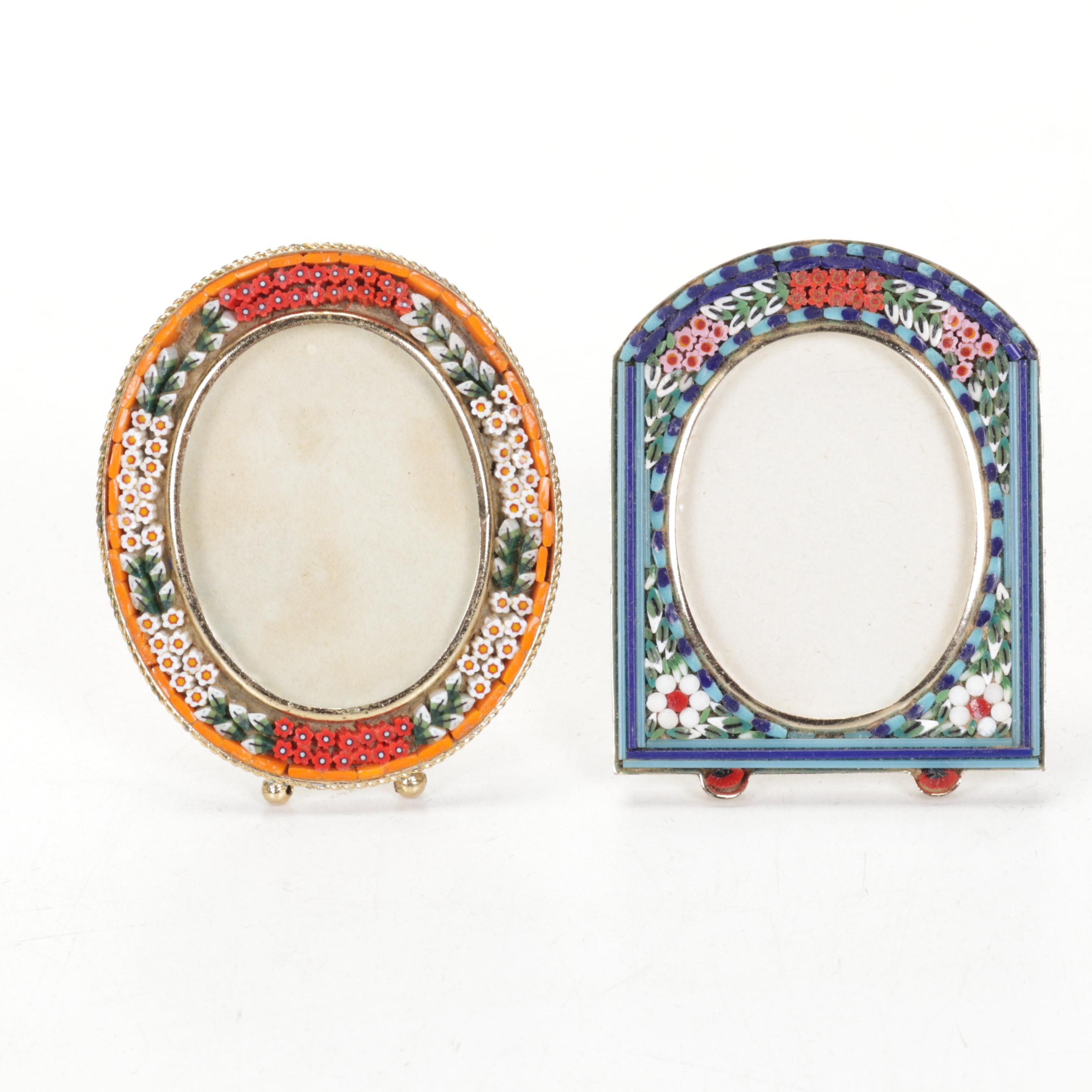 Italian Micro Mosaic Tabletop Picture Frames and Pillbox, Mid to Late 20th C