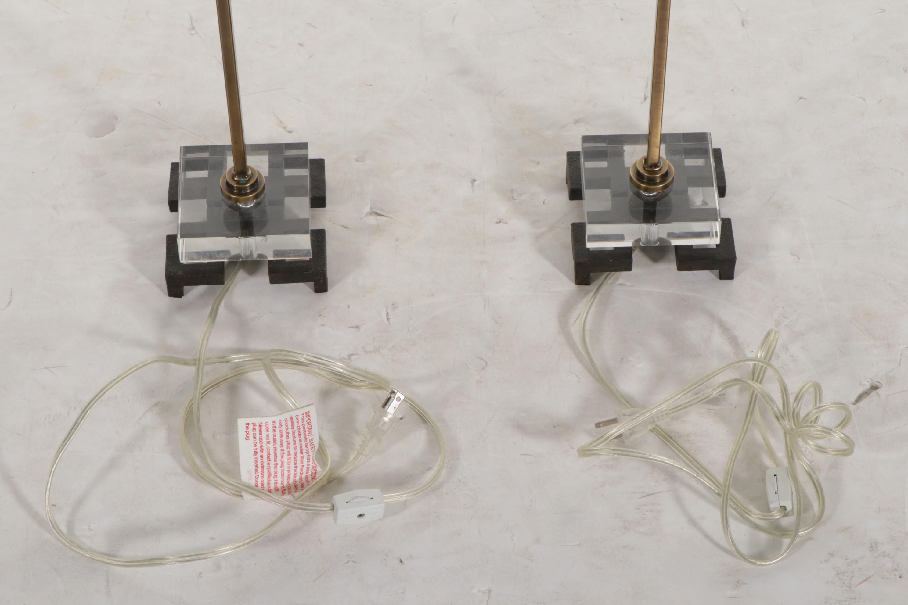 Pair of Uttermost Brass and Acrylic Table Lamps, Contemporary