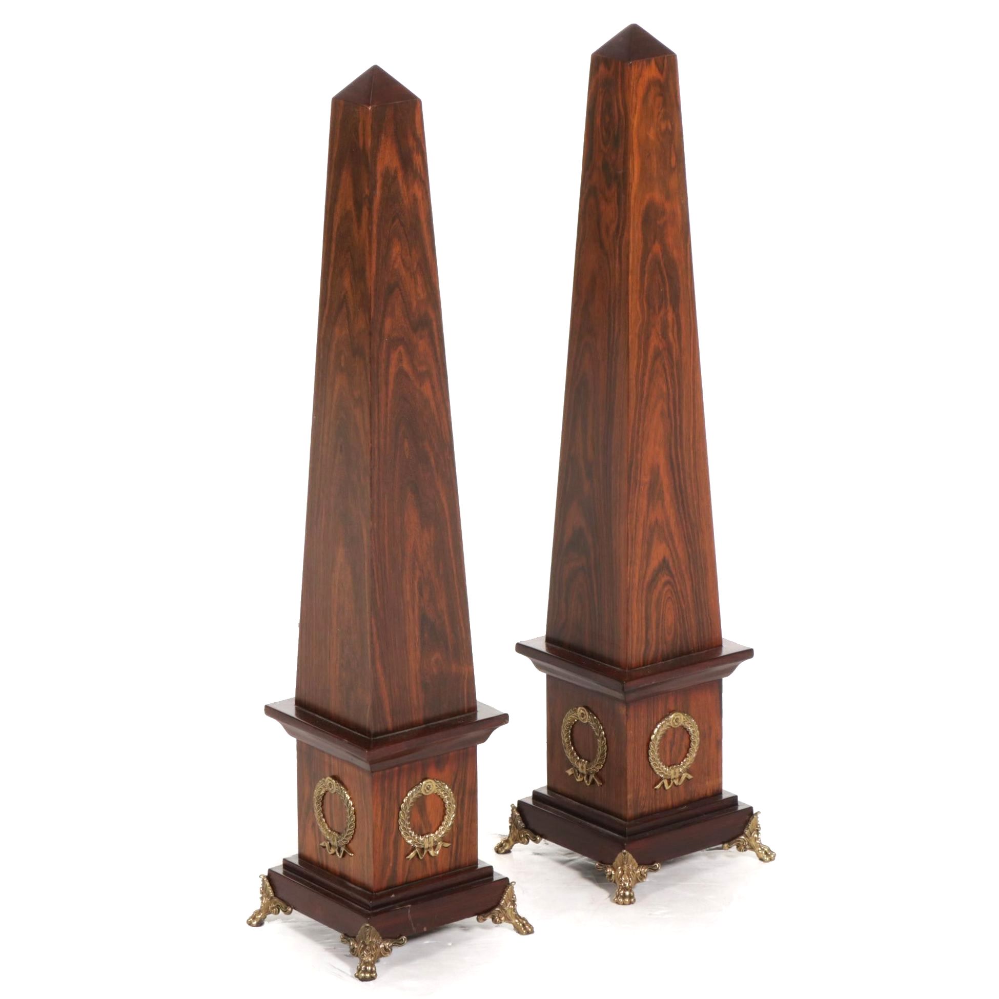 Maitland-Smith Empire Style Rosewood and Brass Decorative Obelisks