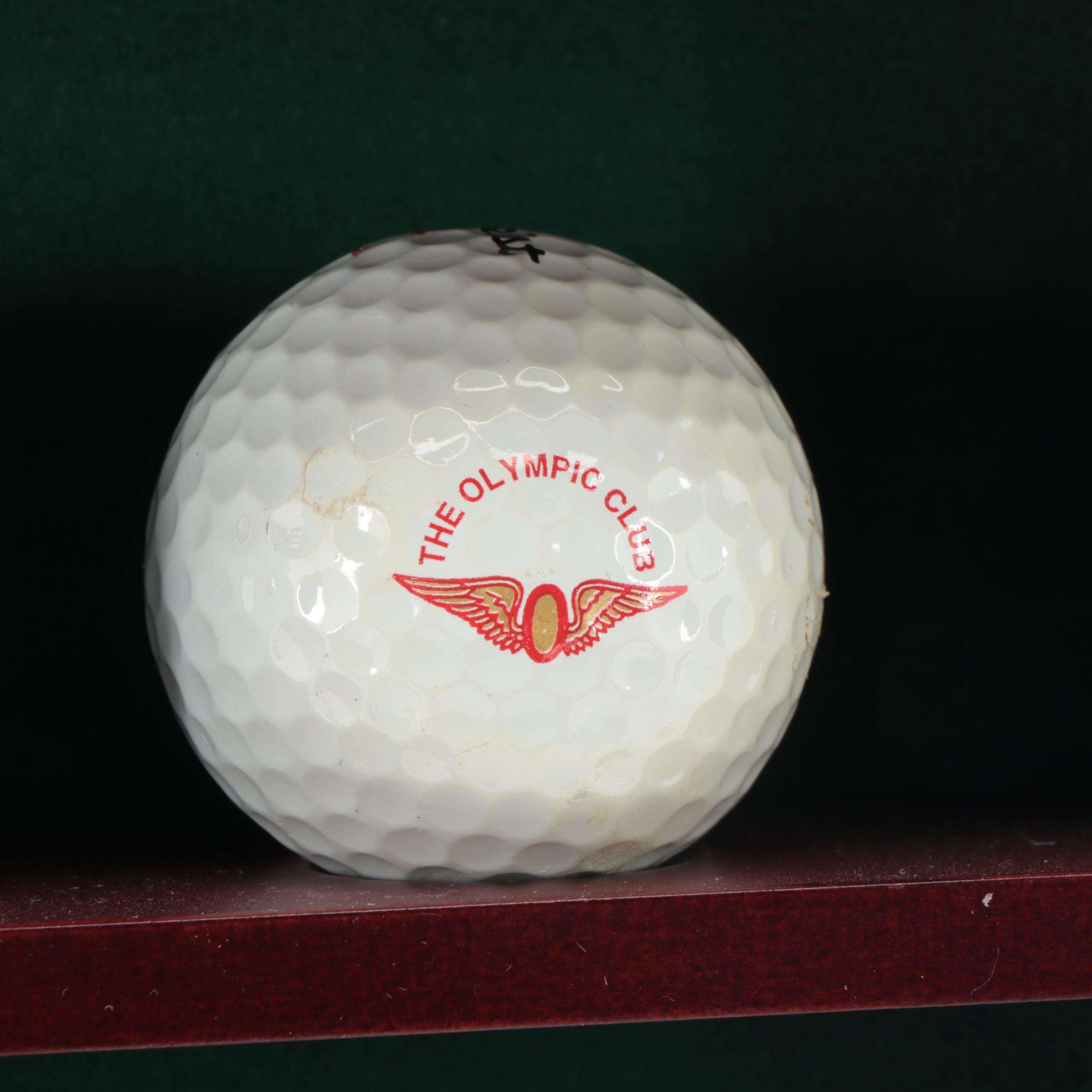 Collection of Novelty and Souvenir Golf Balls in Wood Display Case