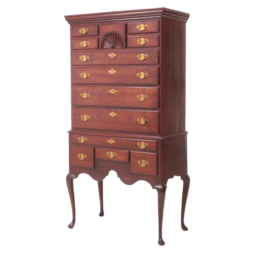 New England Queen Anne Cherrywood Highboy, Mid to Late 18th Century