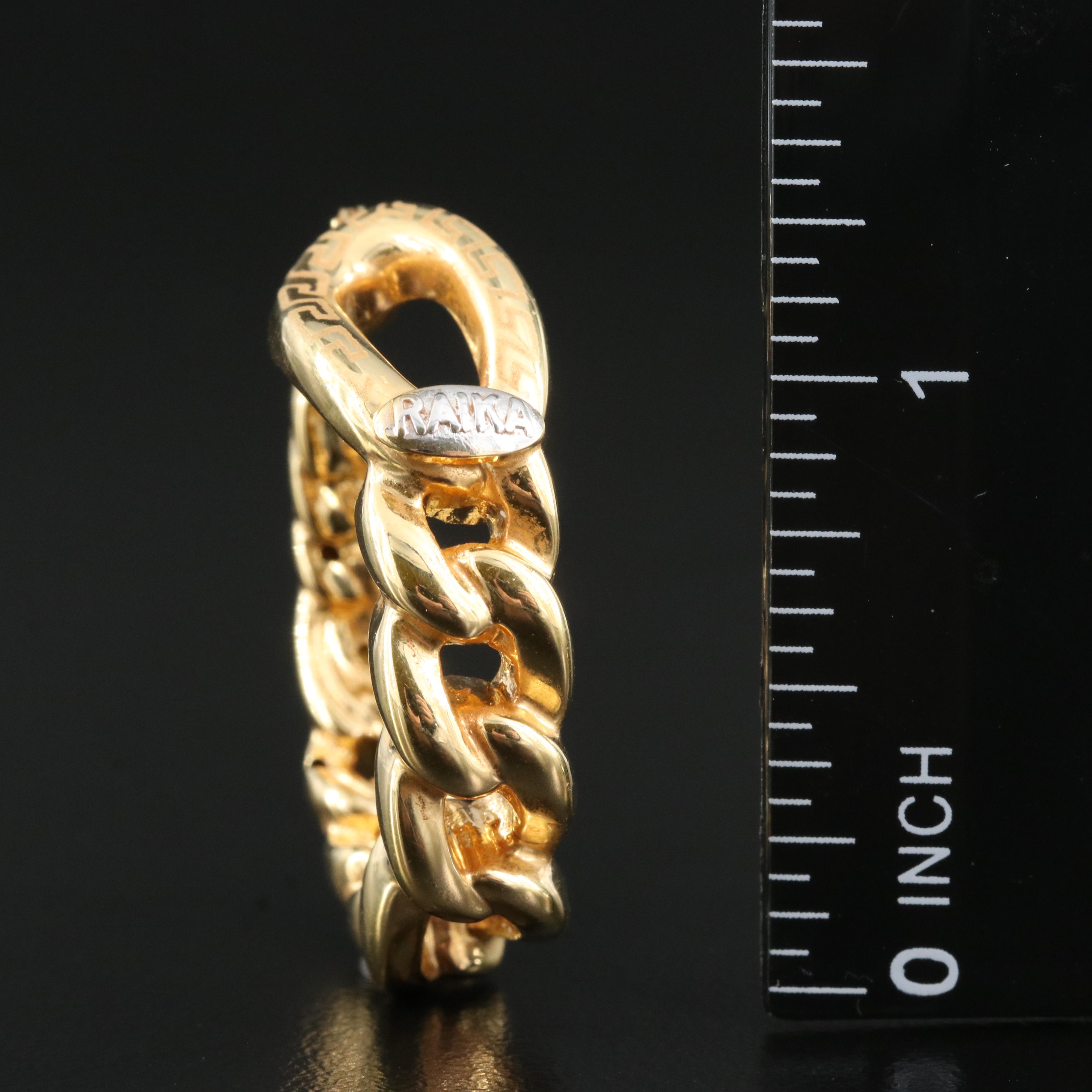 Raika 18K Graduated Curb Chain Motif Hoop Earrings with Greek Key Detail