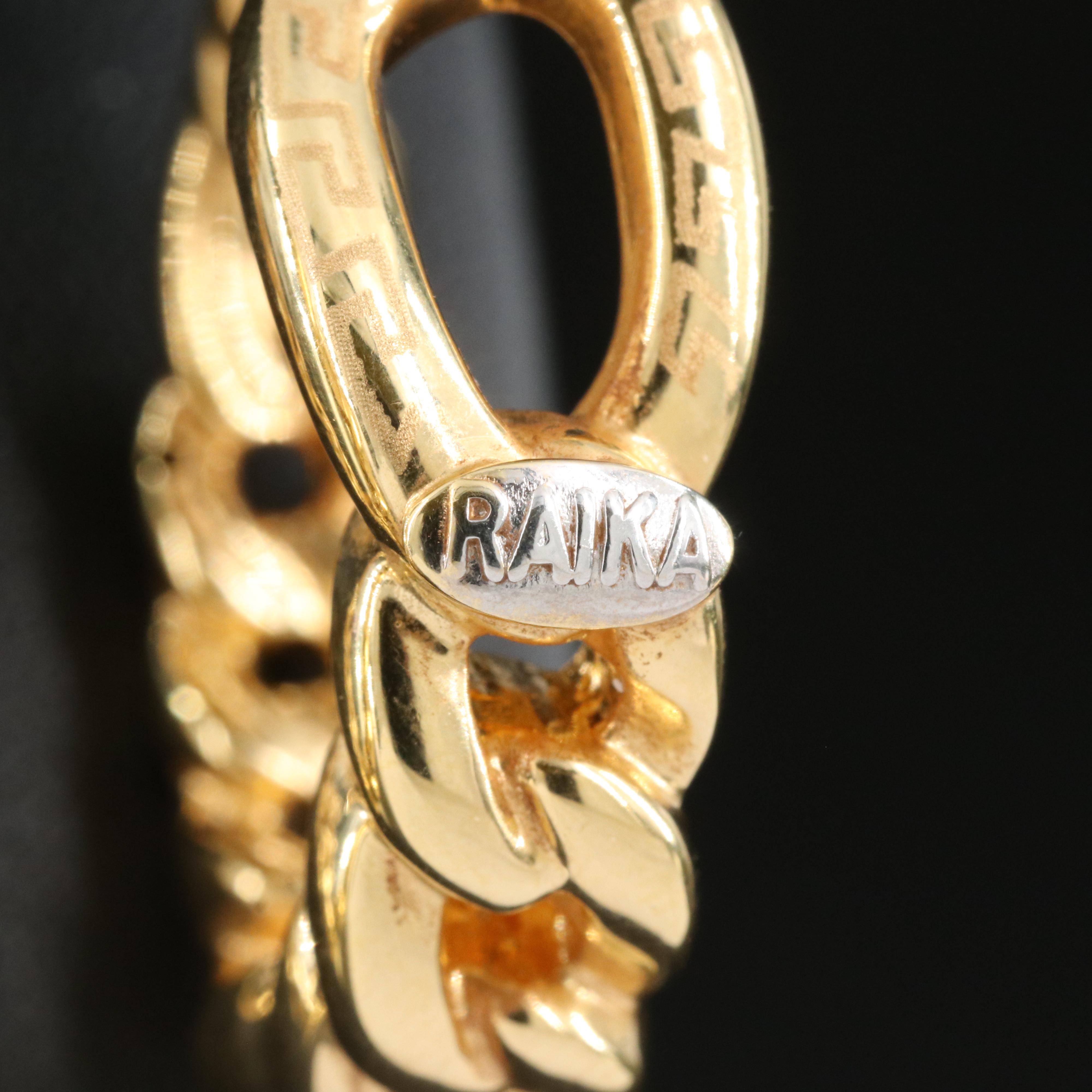 Raika 18K Graduated Curb Chain Motif Hoop Earrings with Greek Key Detail