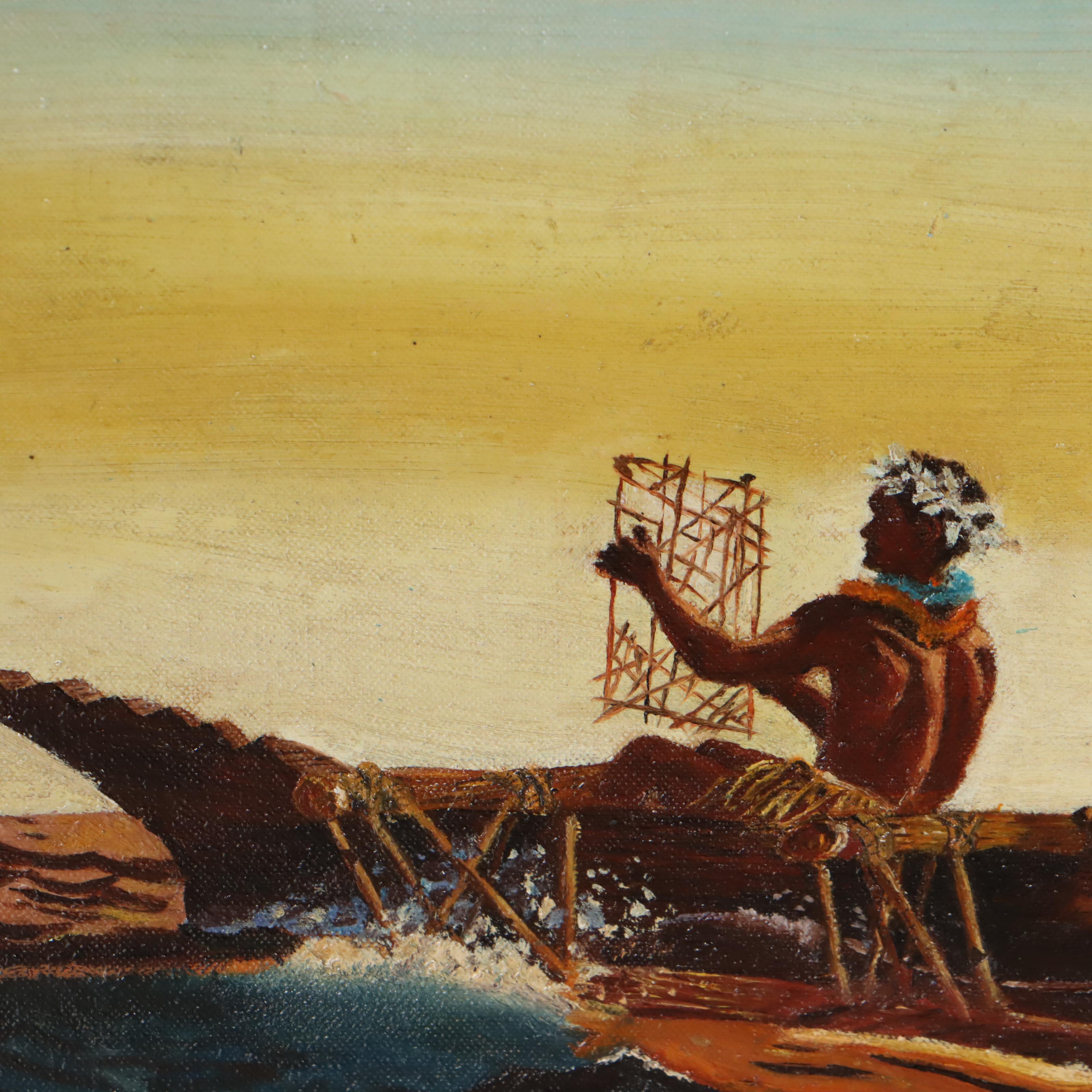 Helen Thomas Dranga Oil Painting of Polynesian Wayfinders, Early 20th Century
