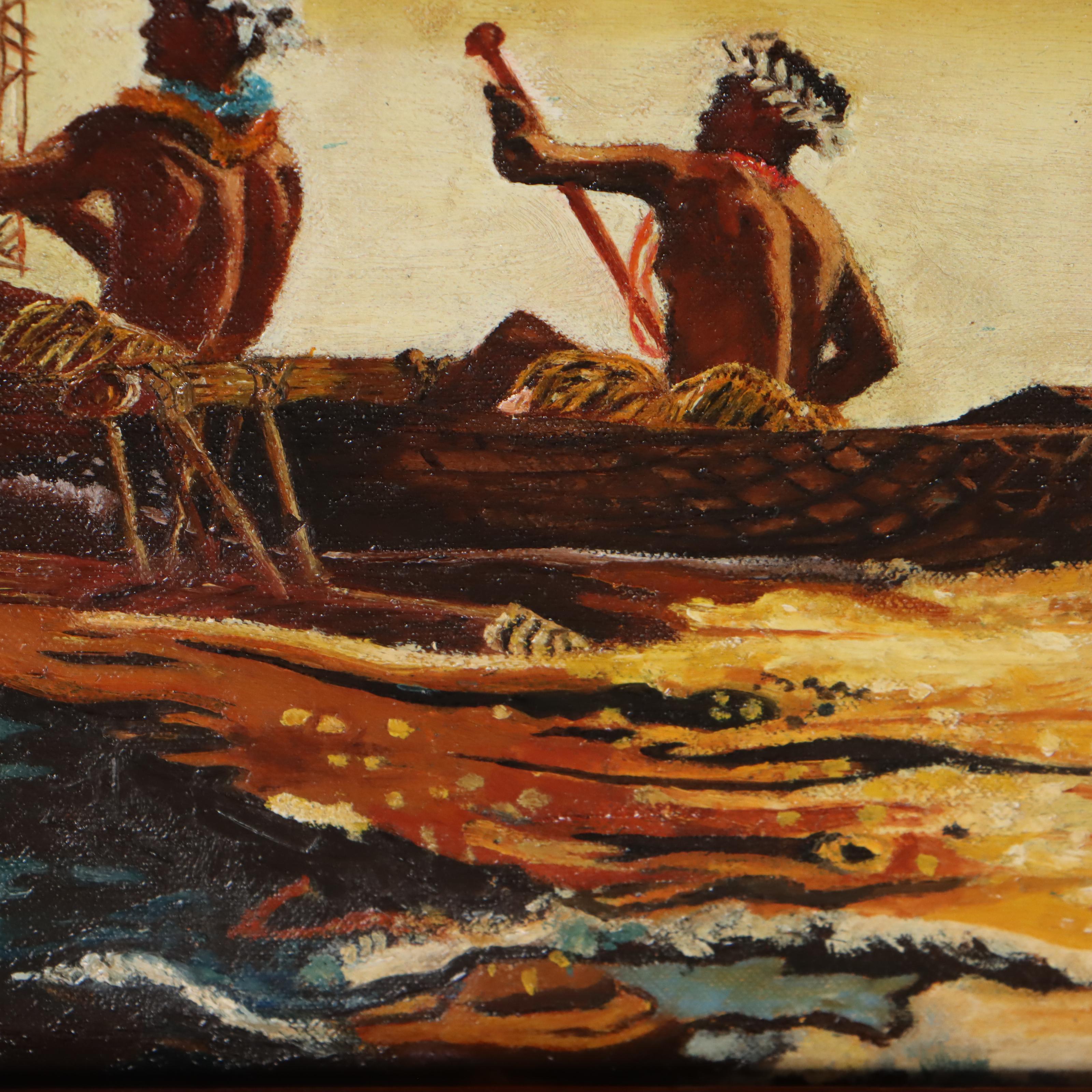Helen Thomas Dranga Oil Painting of Polynesian Wayfinders, Early 20th Century