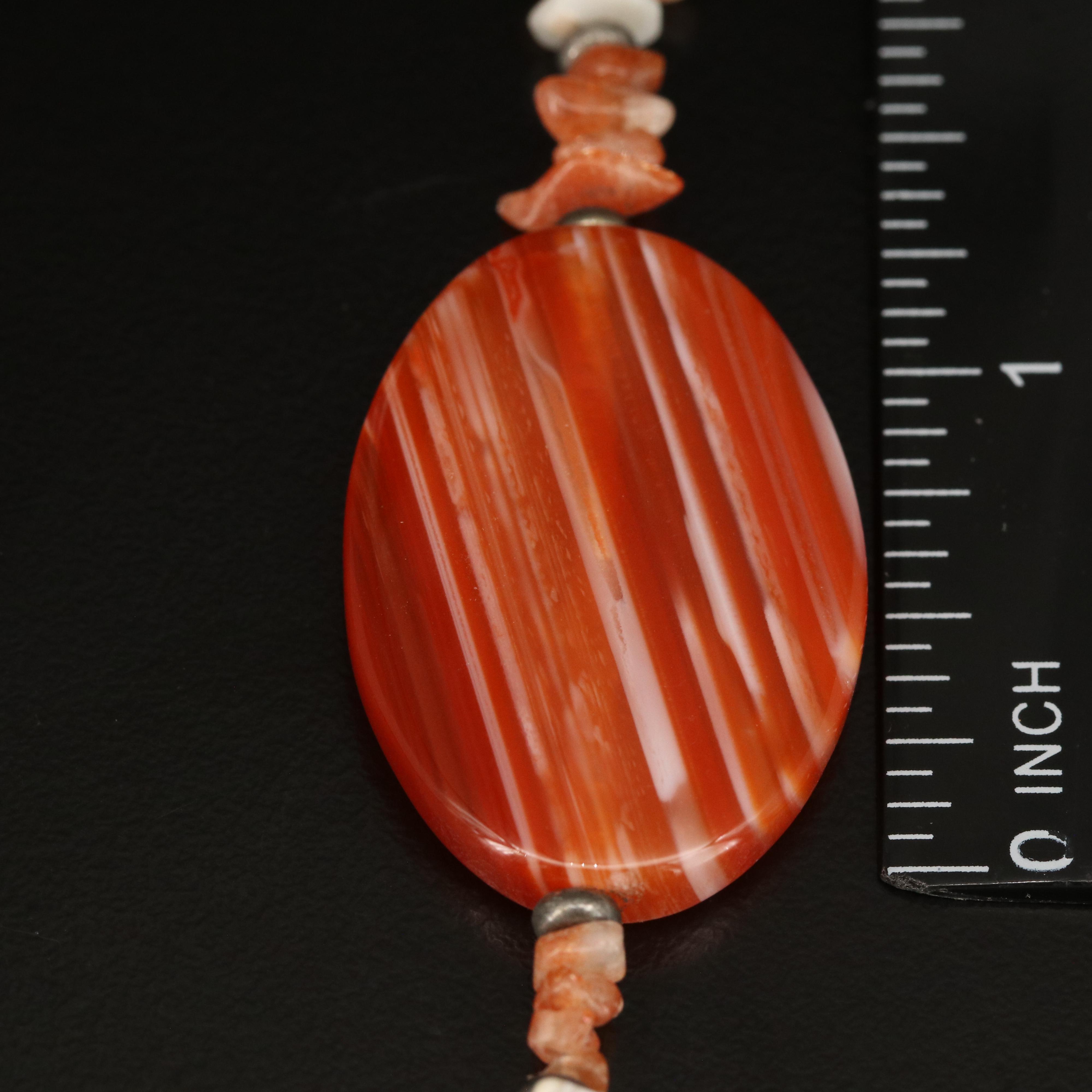 Agate, Sunstone and Mother-of-Pearl Beaded Necklace and Fringe Earrings