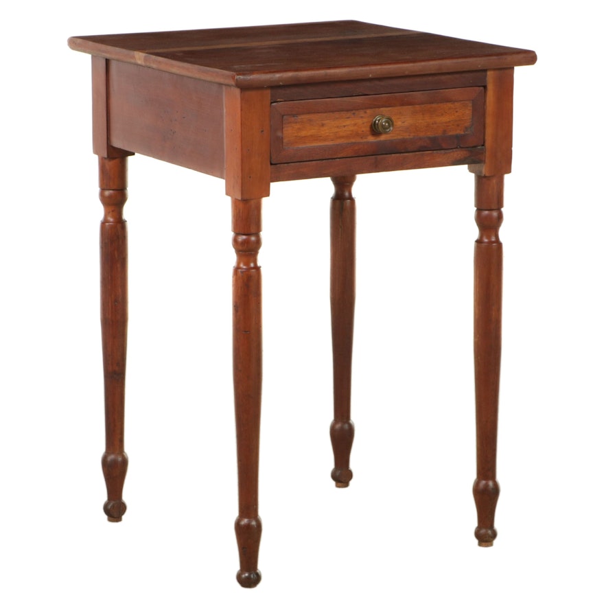 American Primitive Cherrywood and Mahogany-Crossbanded Side Table, 19th Century