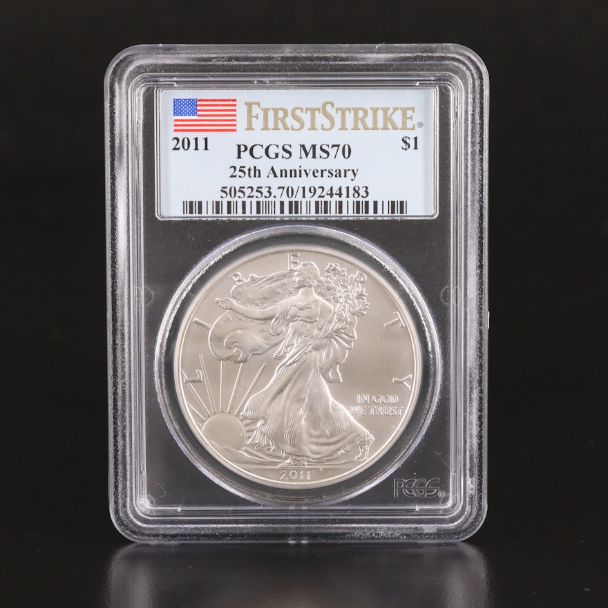 PCGS Graded MS70 First Strike "25th Anniversary" 2011 $1 American Silver Eagle