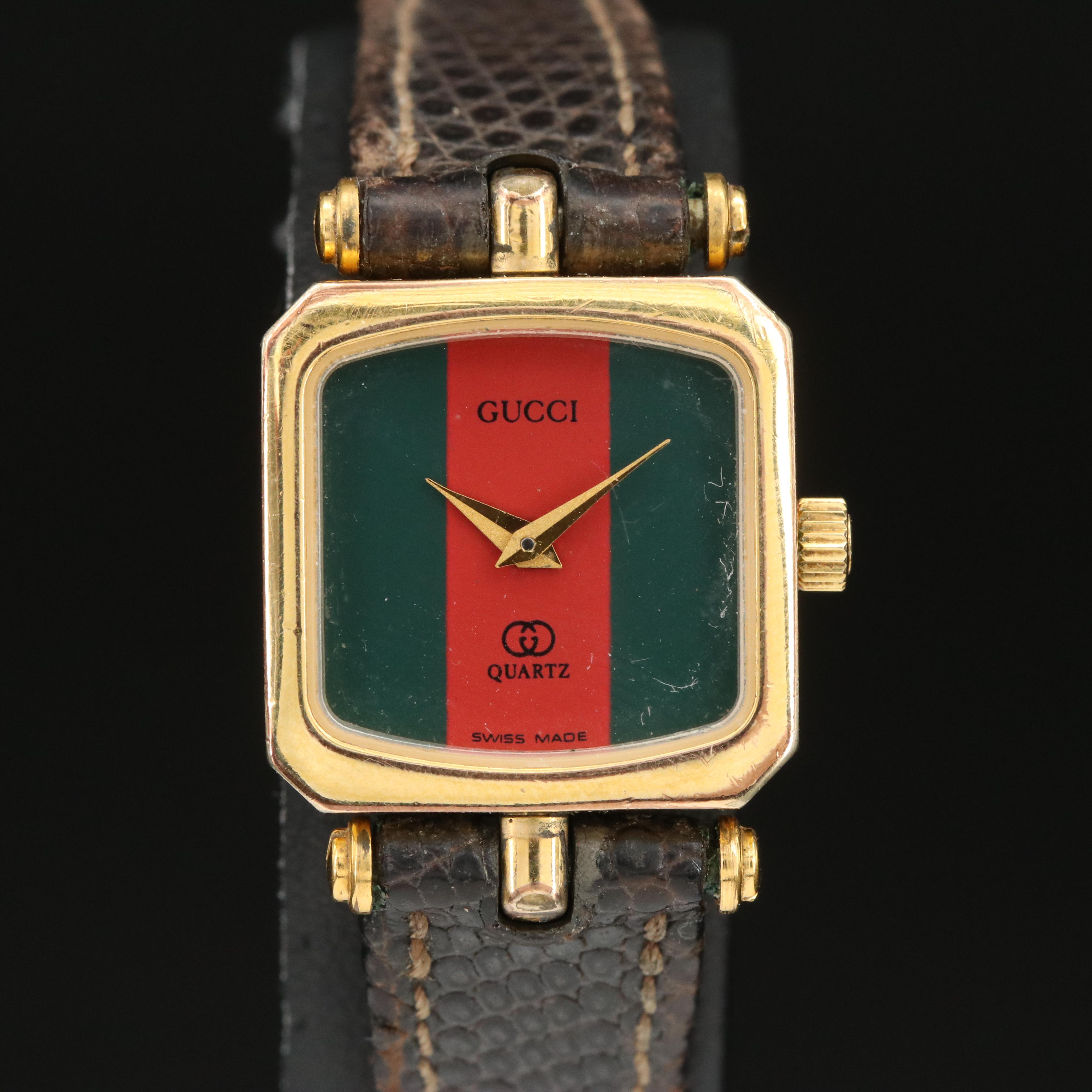 Vintage Gucci Green and Red Enamelled Case Watch