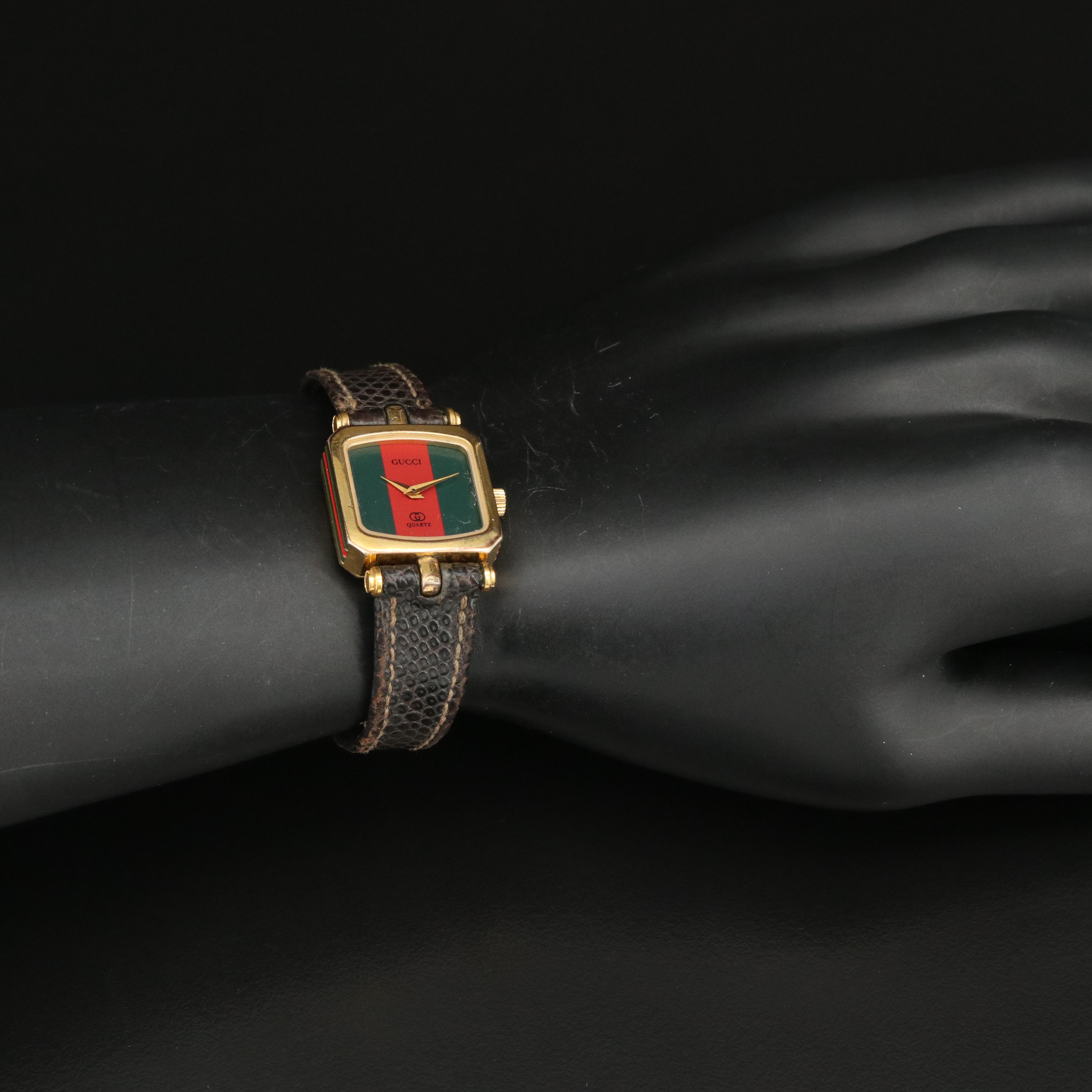 Vintage Gucci Green and Red Enamelled Case Watch
