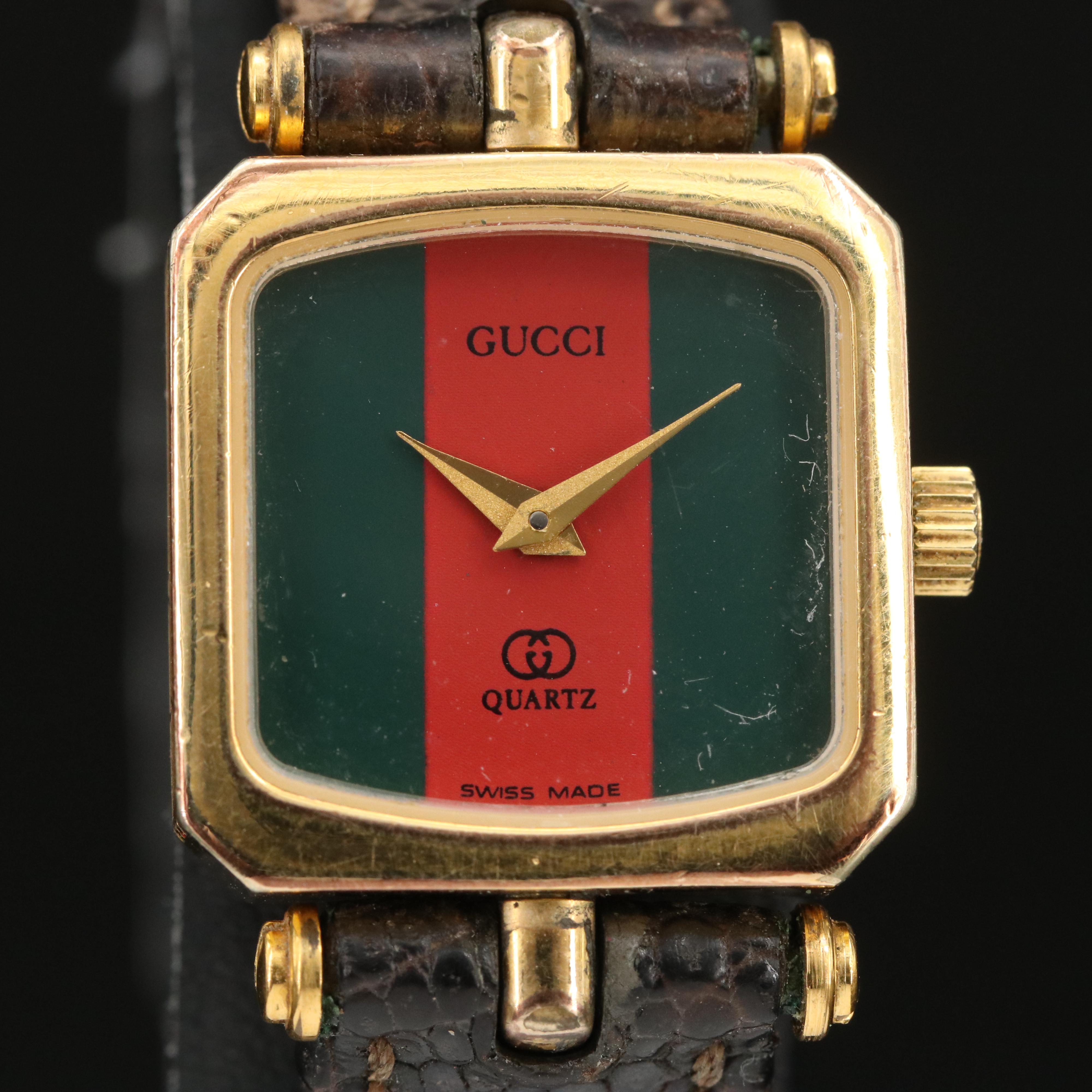Vintage Gucci Green and Red Enamelled Case Watch