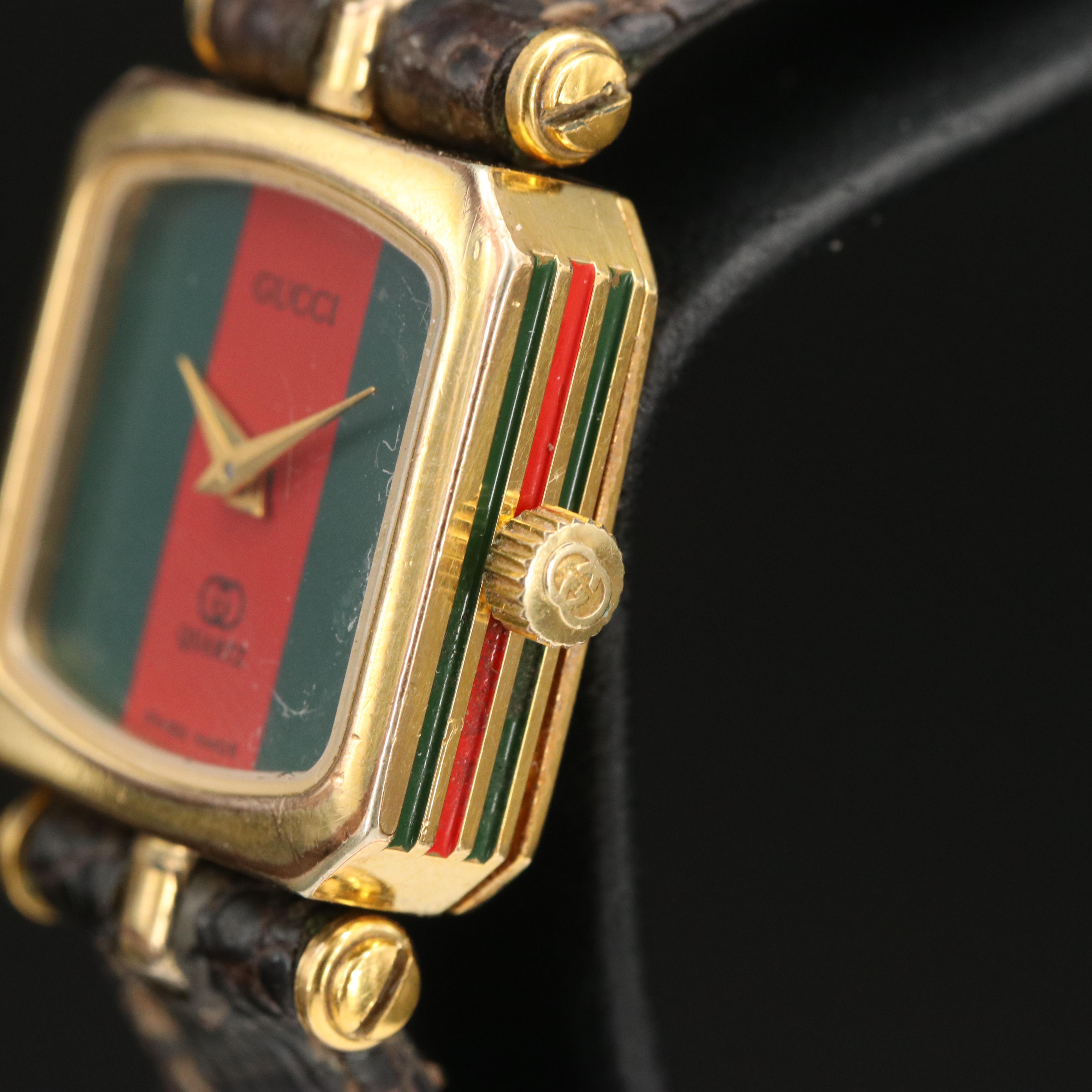 Vintage Gucci Green and Red Enamelled Case Watch