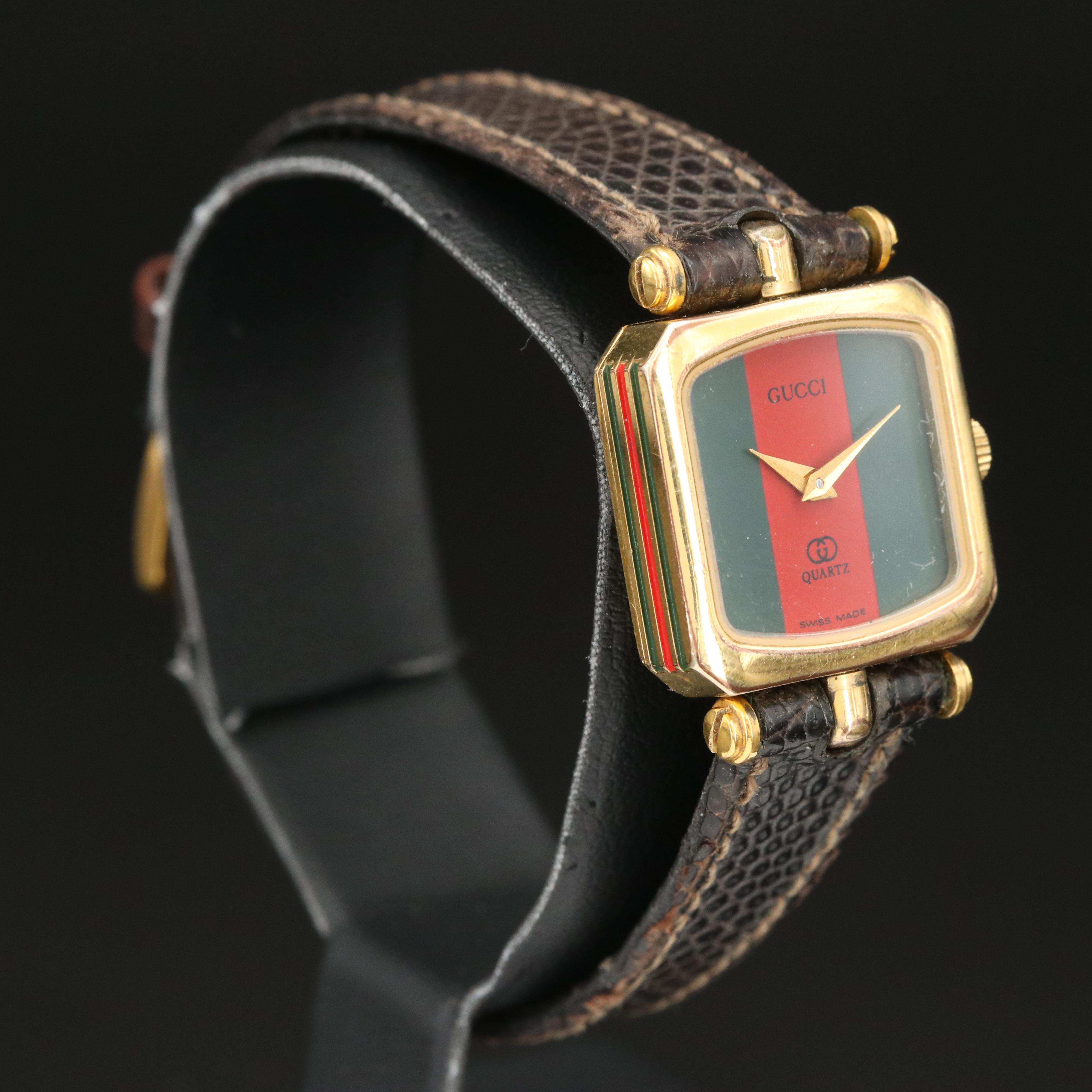 Vintage Gucci Green and Red Enamelled Case Watch