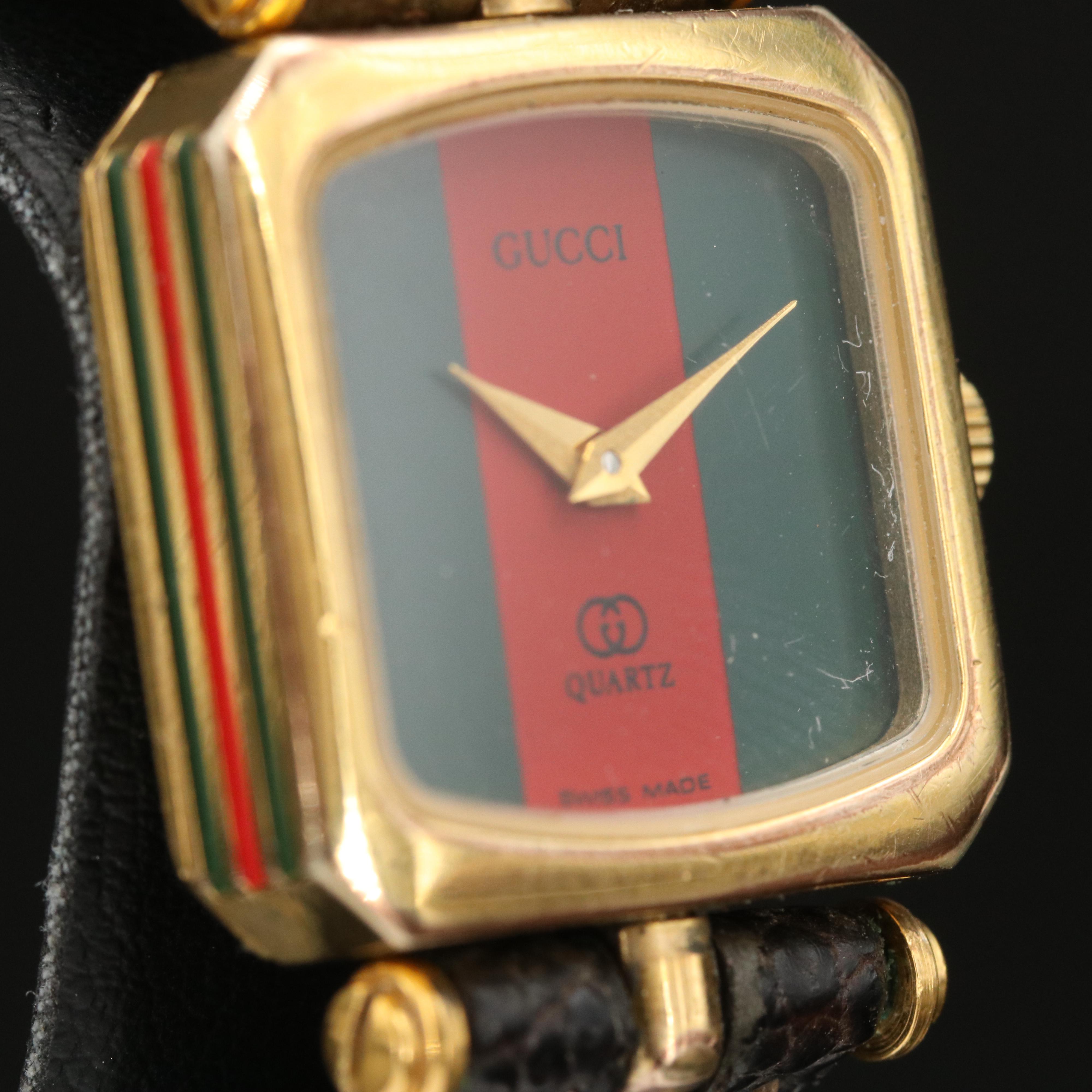 Vintage Gucci Green and Red Enamelled Case Watch