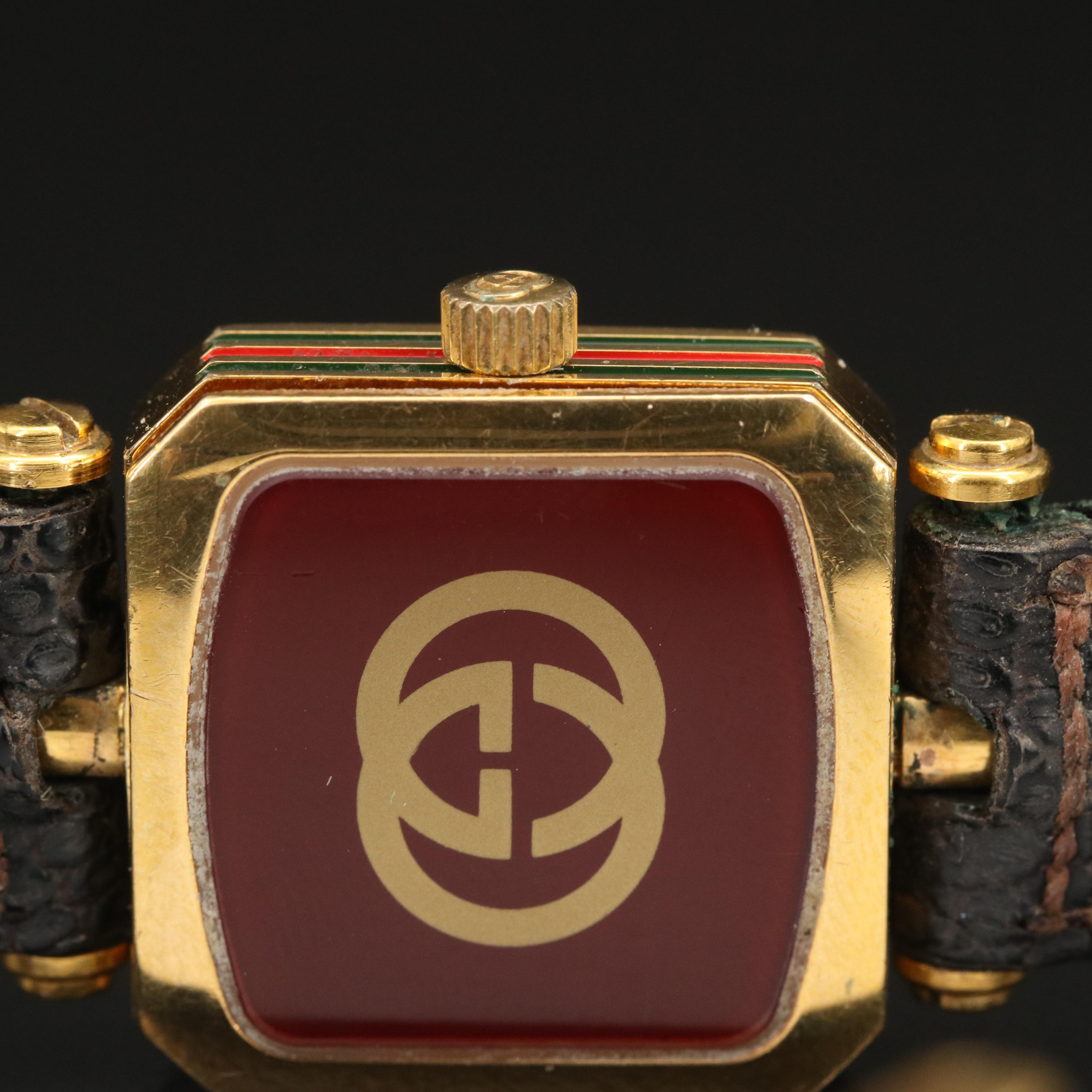 Vintage Gucci Green and Red Enamelled Case Watch