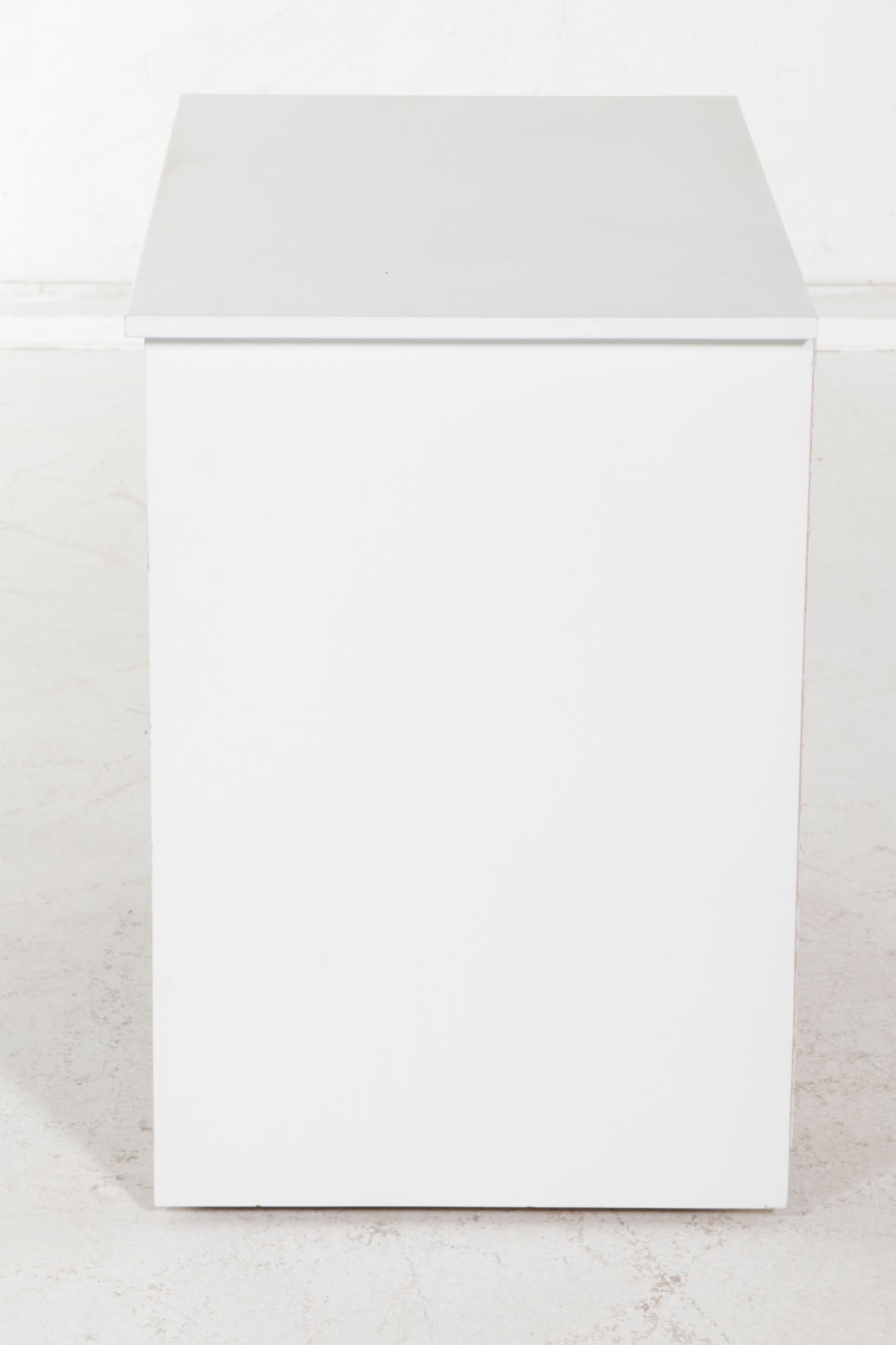Contemporary White-Finished Rolling Computer Desk with Pull-Out Shelves