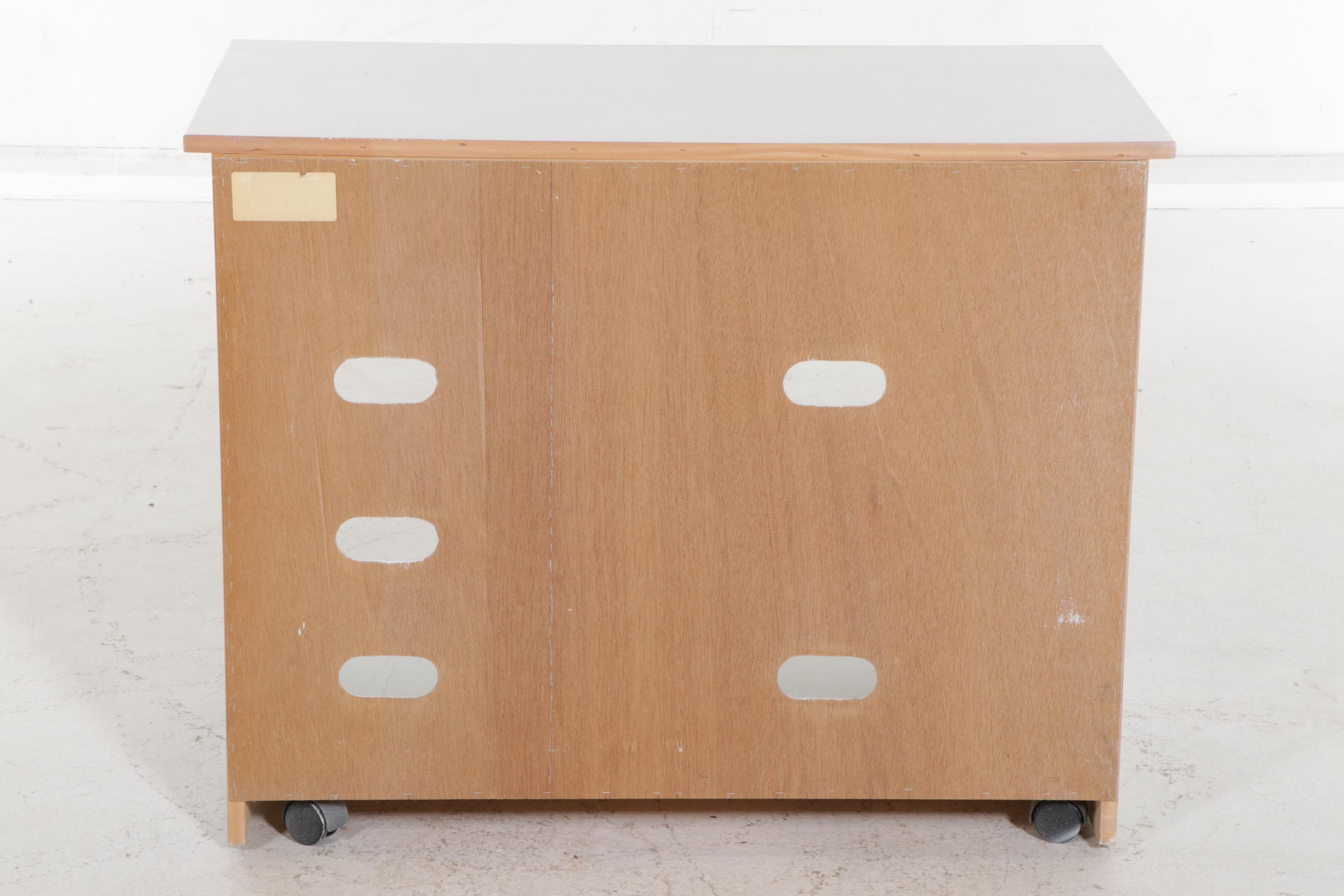 Contemporary White-Finished Rolling Computer Desk with Pull-Out Shelves