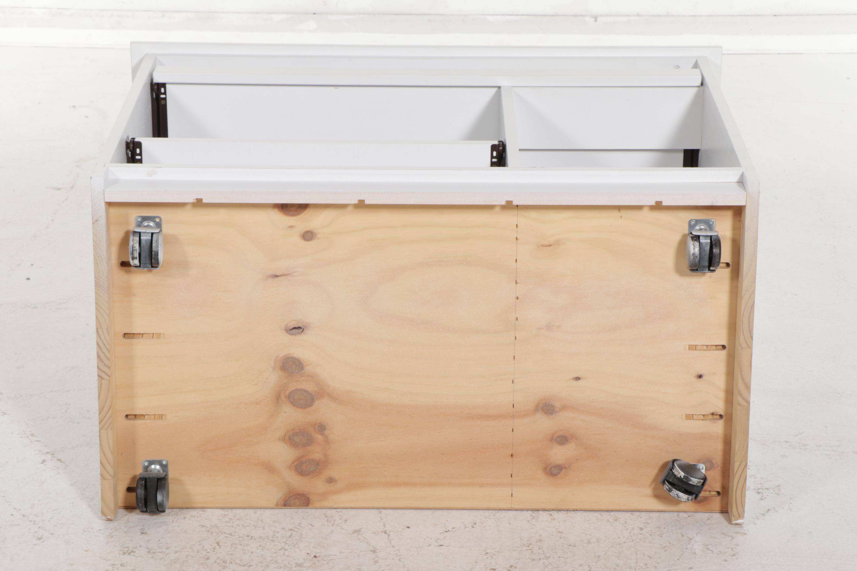 Contemporary White-Finished Rolling Computer Desk with Pull-Out Shelves