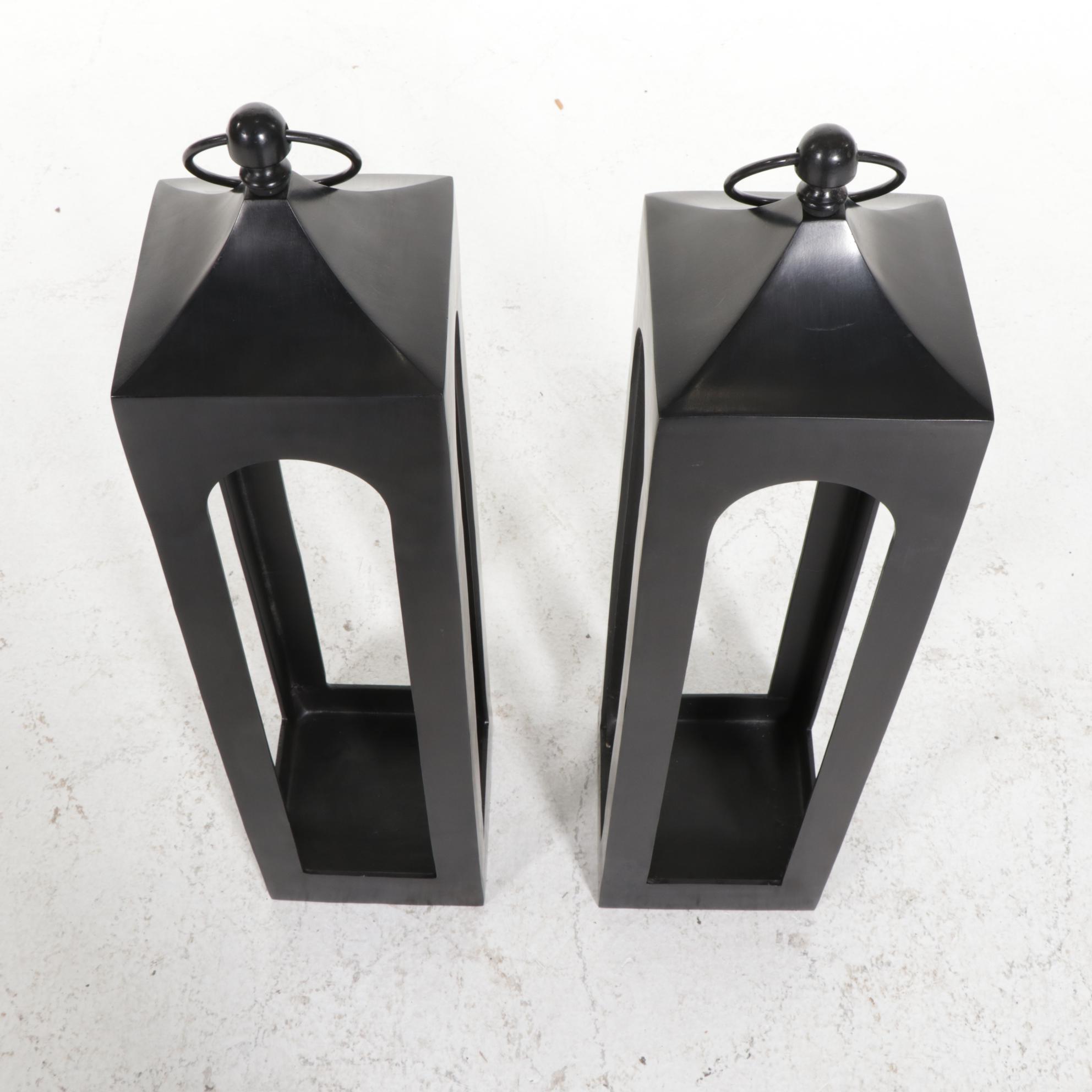 Pair of Pottery Barn "Caleb" Black Powder-Coated Aluminum Candle Lanterns