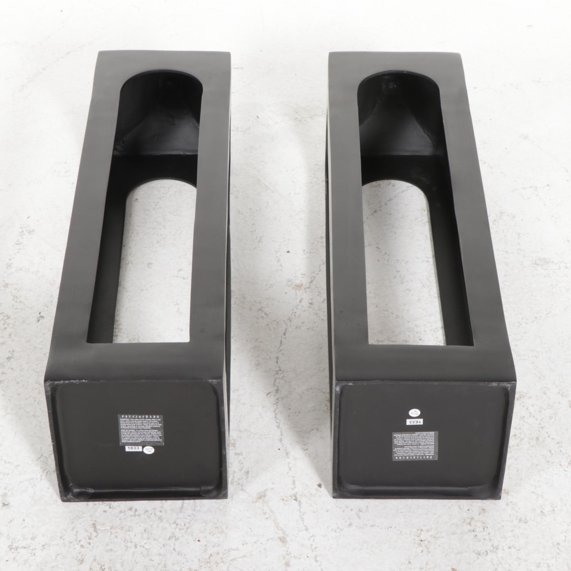 Pair of Pottery Barn "Caleb" Black Powder-Coated Aluminum Candle Lanterns