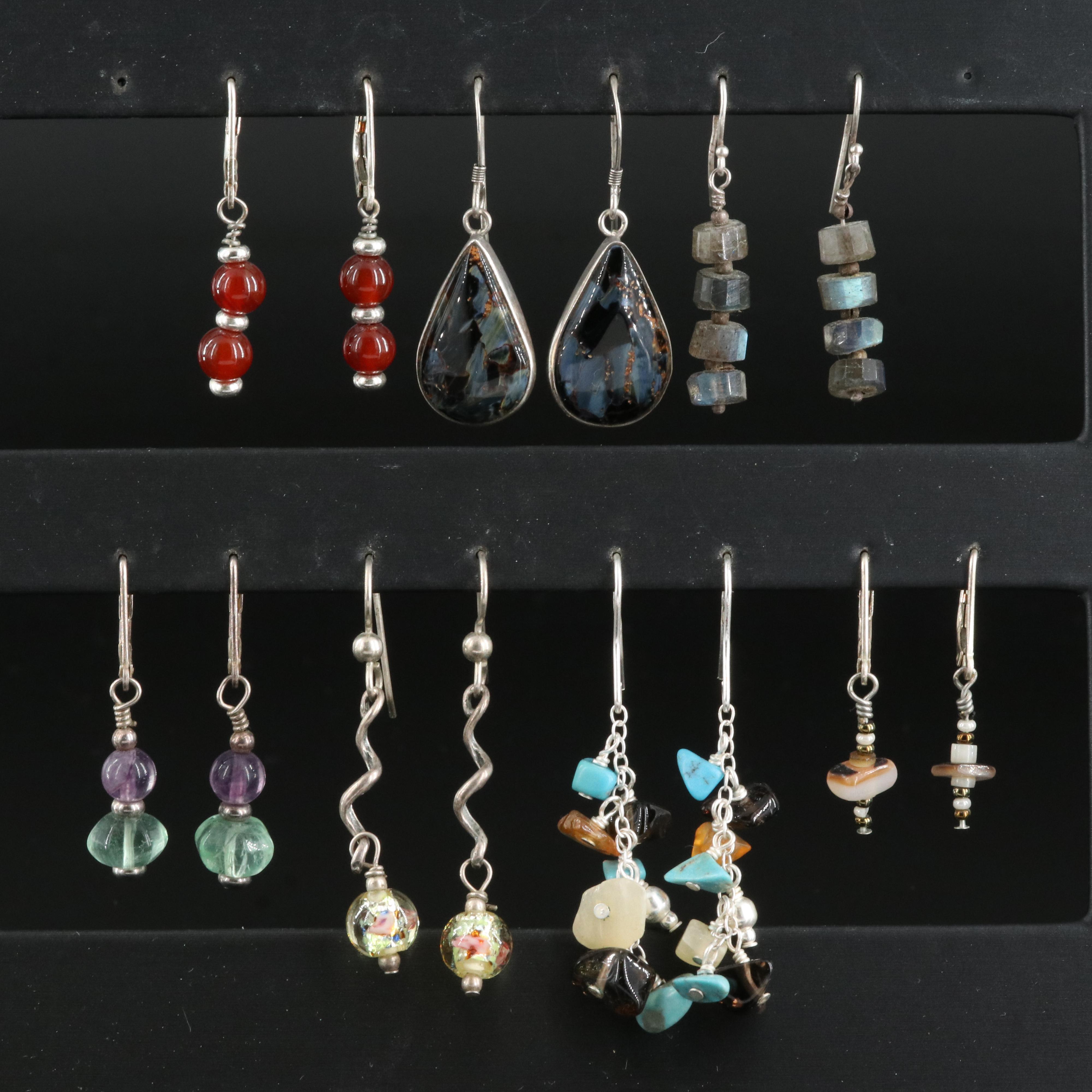 Sterling Earrings Selection Featuring Pietersite and Labradorite
