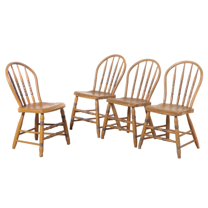 Four American Paint-Decorated Plank-Seat Side Chairs, circa 1900