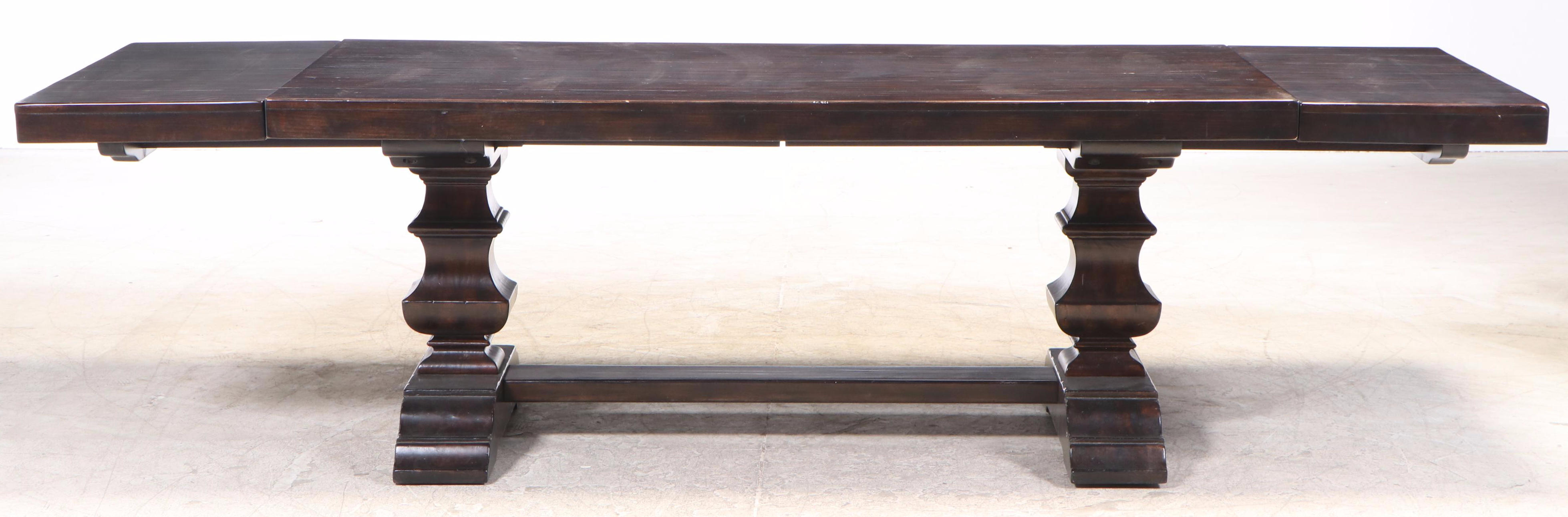 Pottery Barn "Banks" Extending Dining Table Plus Two "Toscana" Benches