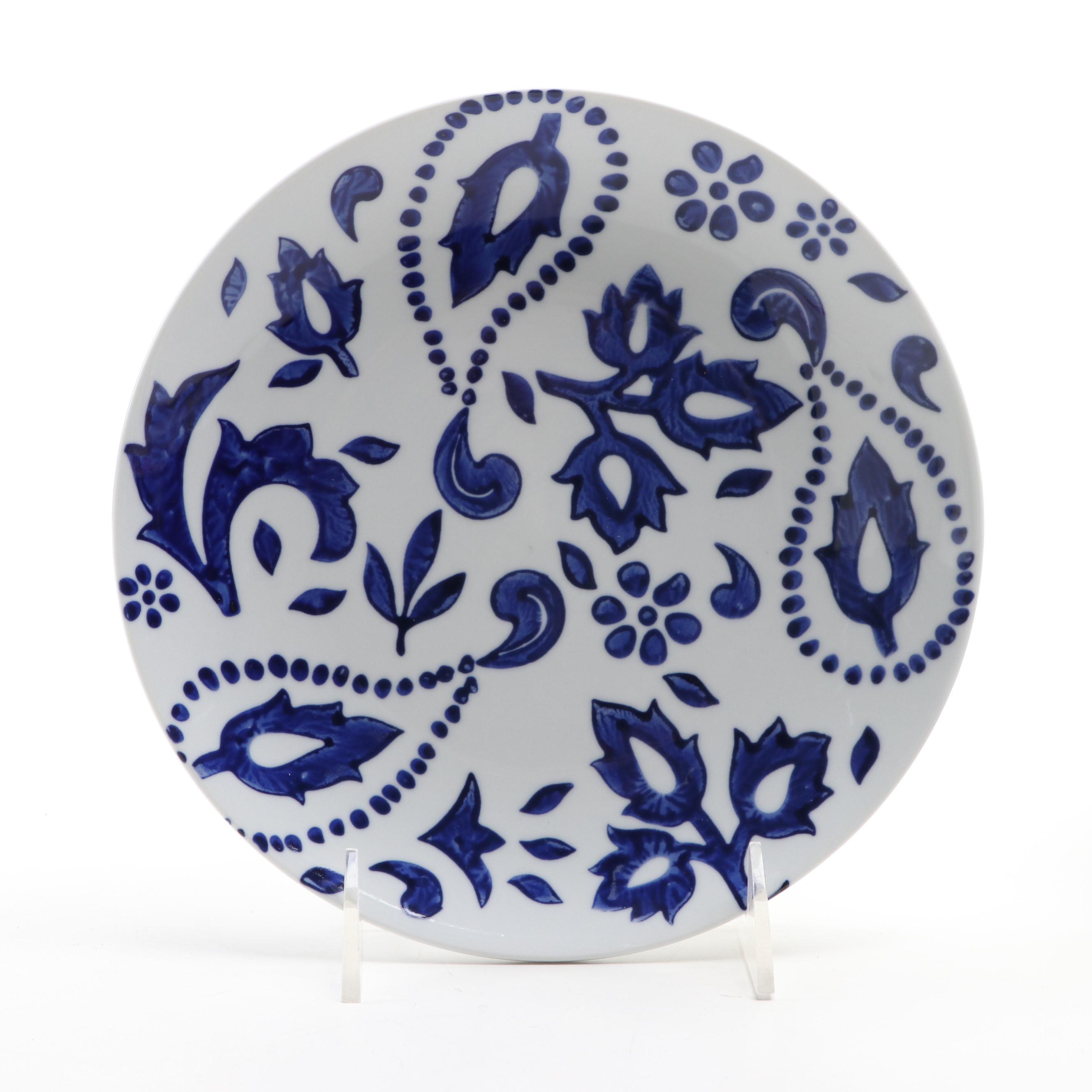 Tag Ltd. Stencil Decorated Blue and White Ceramic Dinnerware