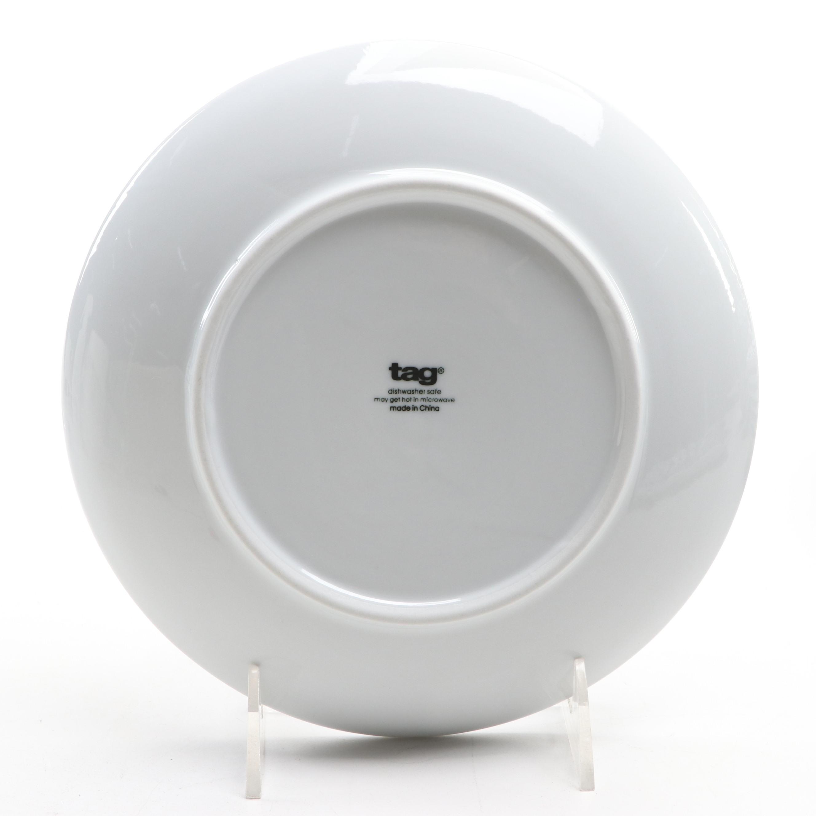 Tag Ltd. Stencil Decorated Blue and White Ceramic Dinnerware