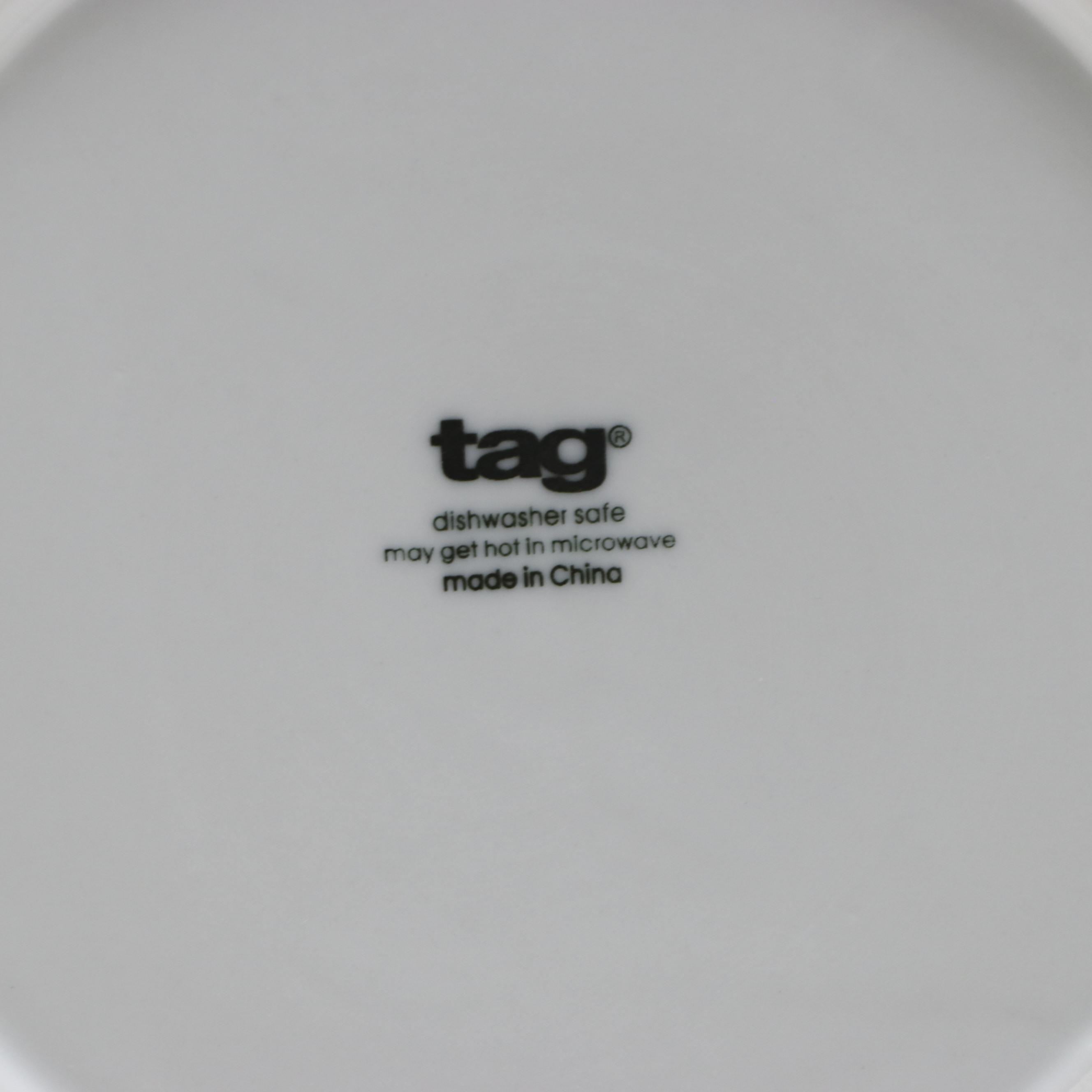 Tag Ltd. Stencil Decorated Blue and White Ceramic Dinnerware