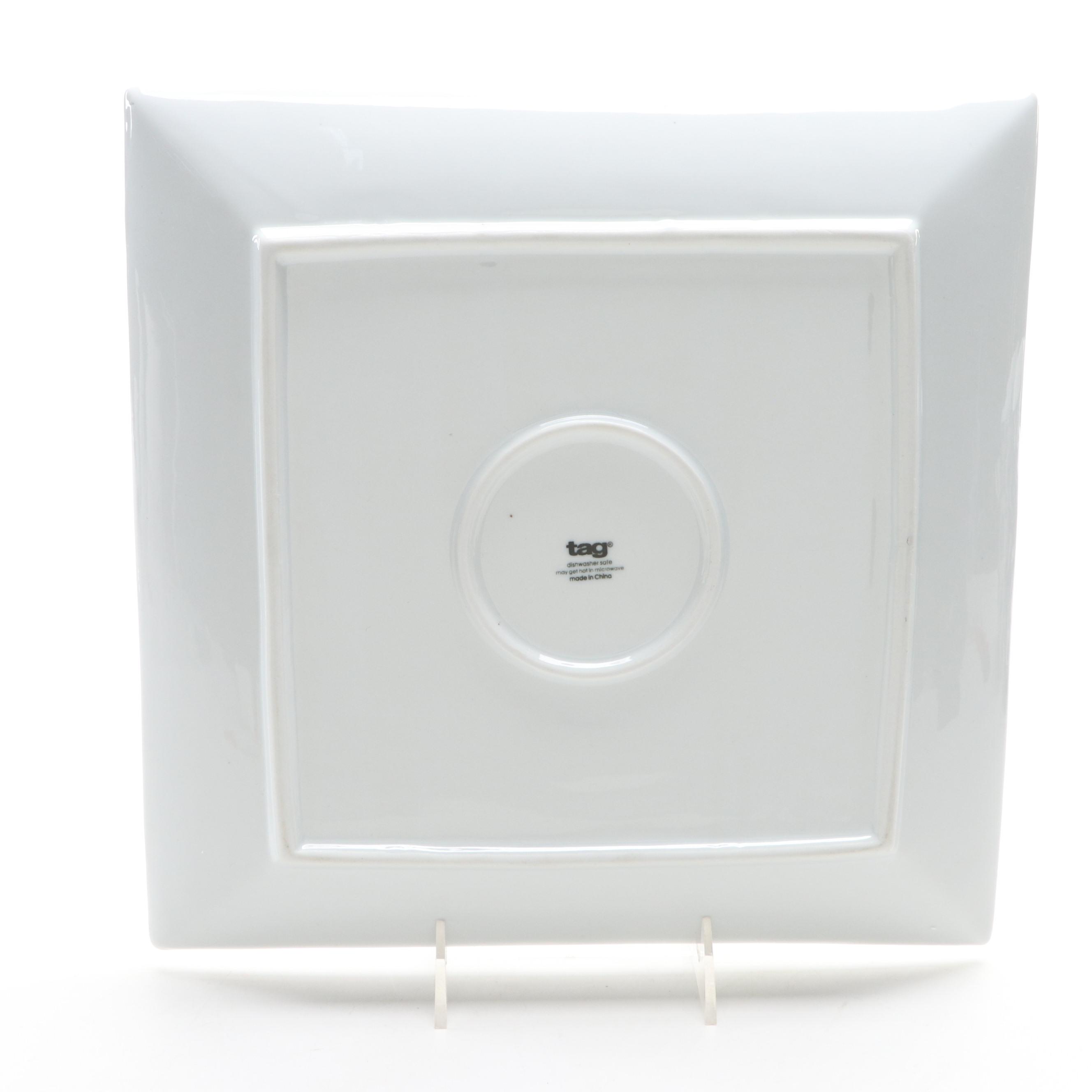 Tag Ltd. Stencil Decorated Blue and White Ceramic Dinnerware