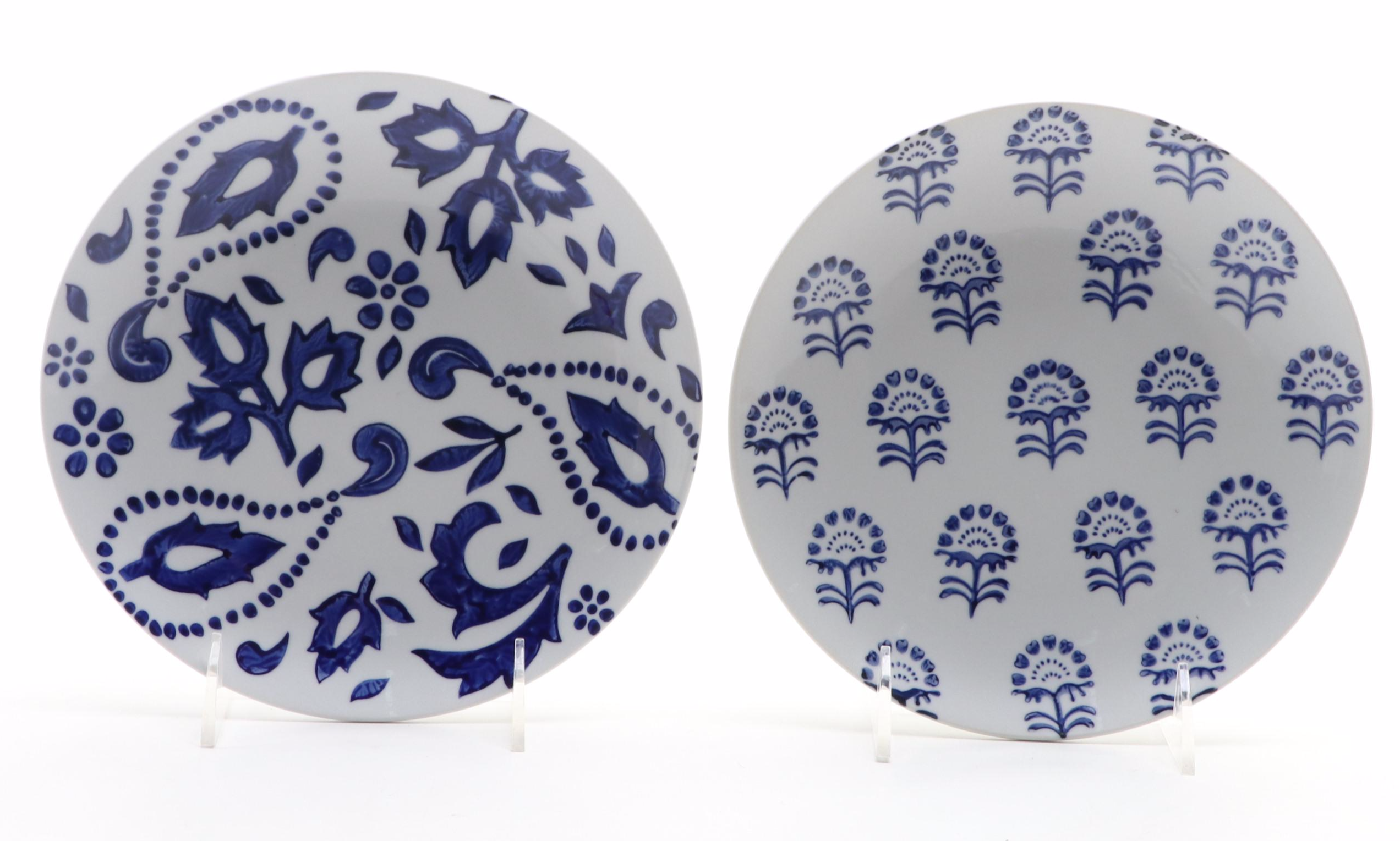 Tag Ltd. Stencil Decorated Blue and White Ceramic Dinnerware